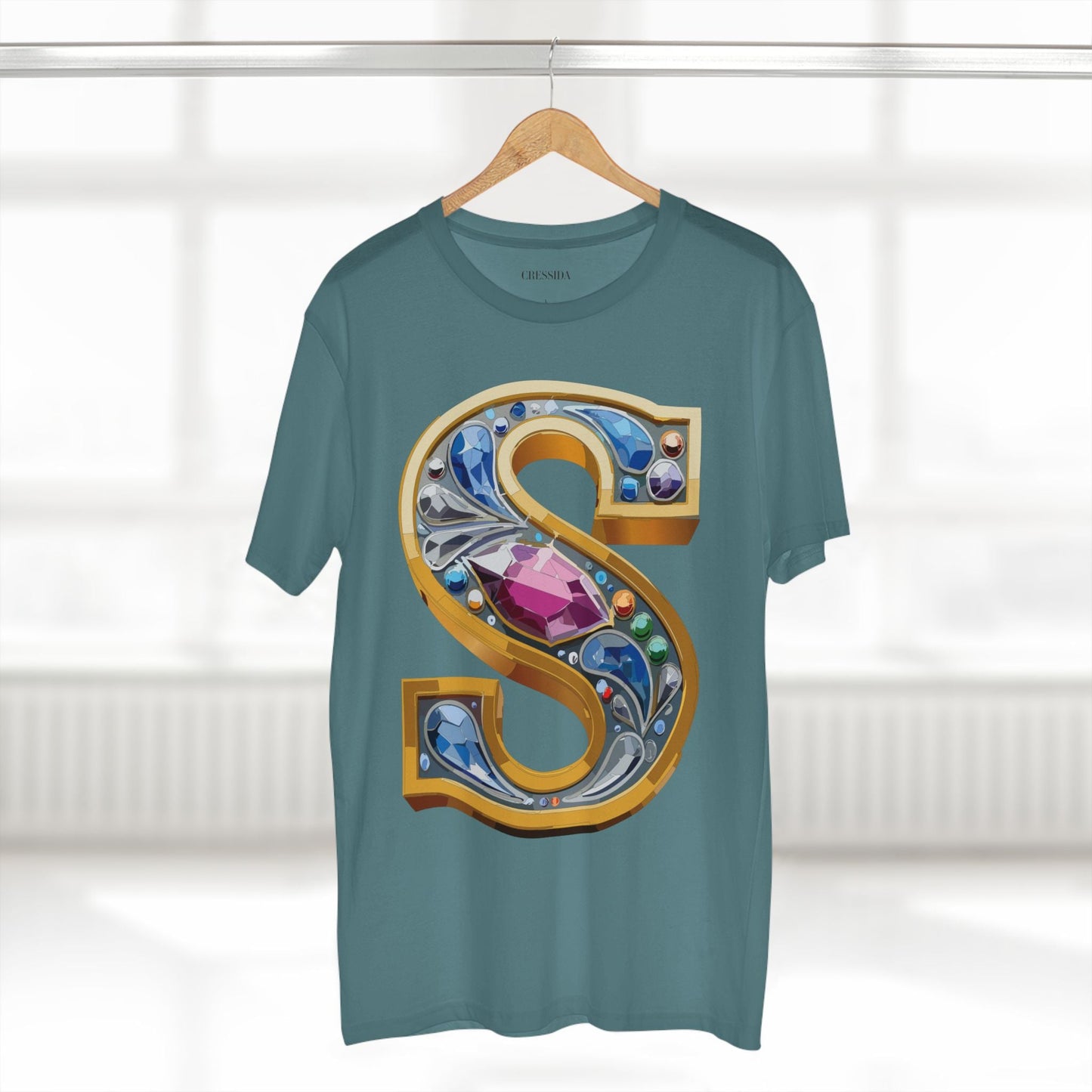 Letter S Graphic Design Tee Unisex 100 Cotton With Antique Gold Letters Artwork T-Shirt