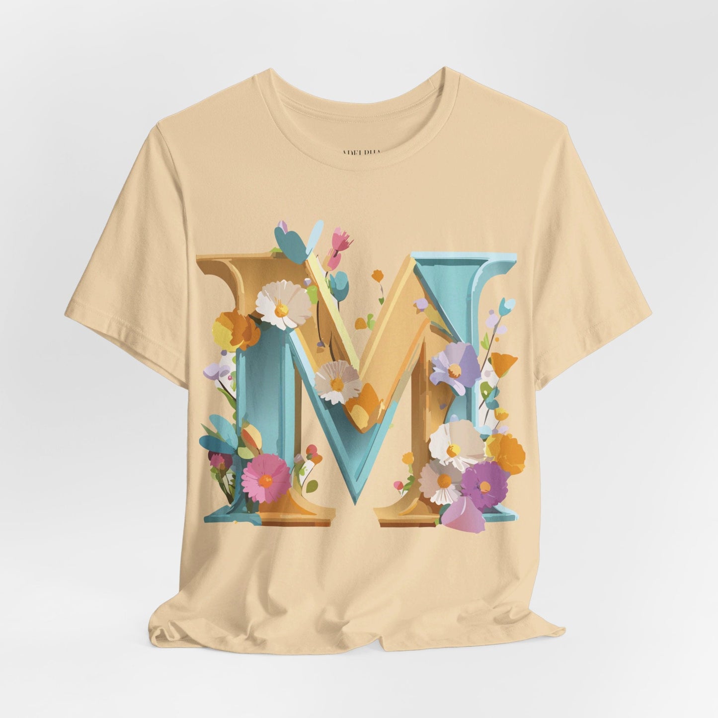 Letter M Shirt Unisex Graphic Tee Vintage Inspired Artwork Adelpha Jersey Short Sleeve