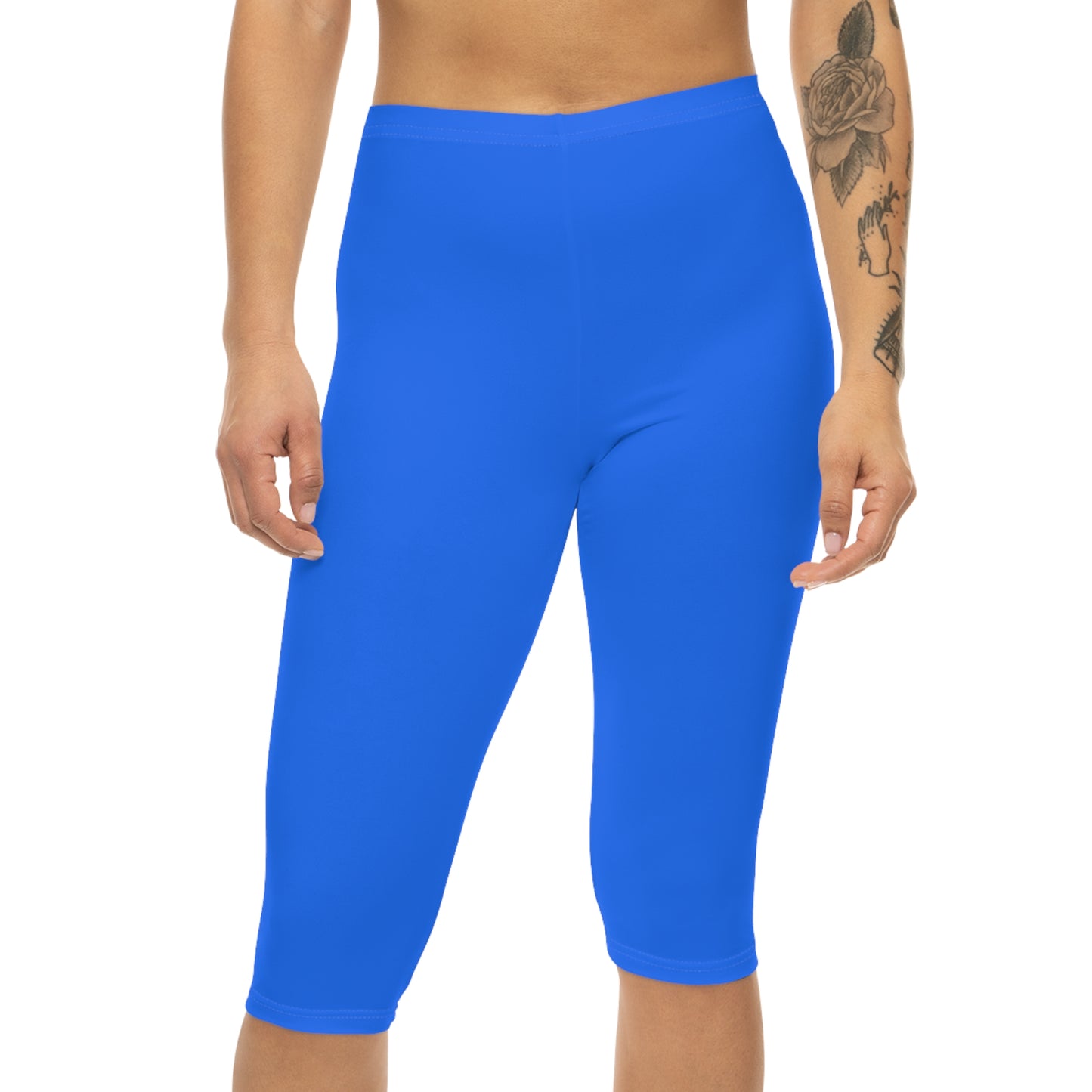 Crayola Blue Color Women's Brushed Suede Poly Span Casual Capri Leggings XS-2XL