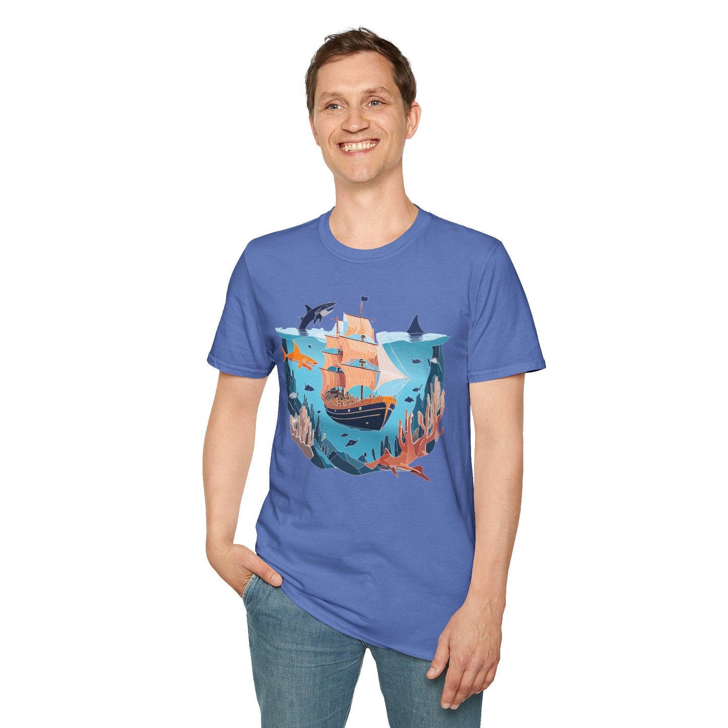 Ocean Tee Shirt Unisex Softstyle 64000 U Boat Design 100 Percent Ring Spun Cotton Tee