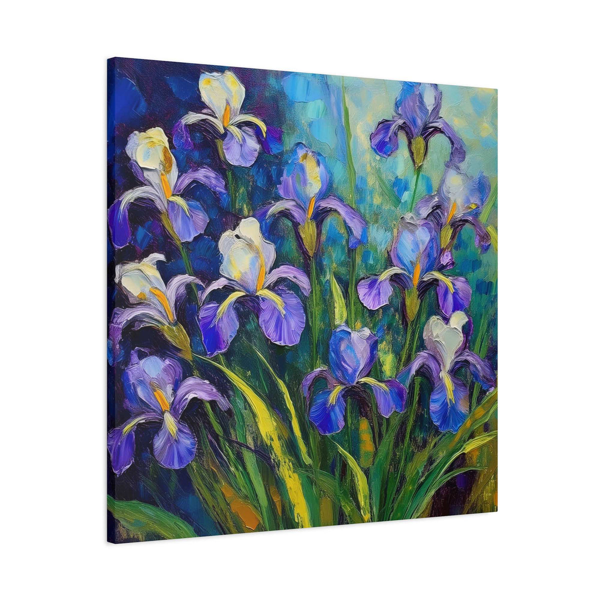 Irises Floral Print Canvas, Floral Oil Paint Print 20x20, 24x24, 30x30, 32x32, 36x36 Art Design Pine-Wood Inner Frame MC-188