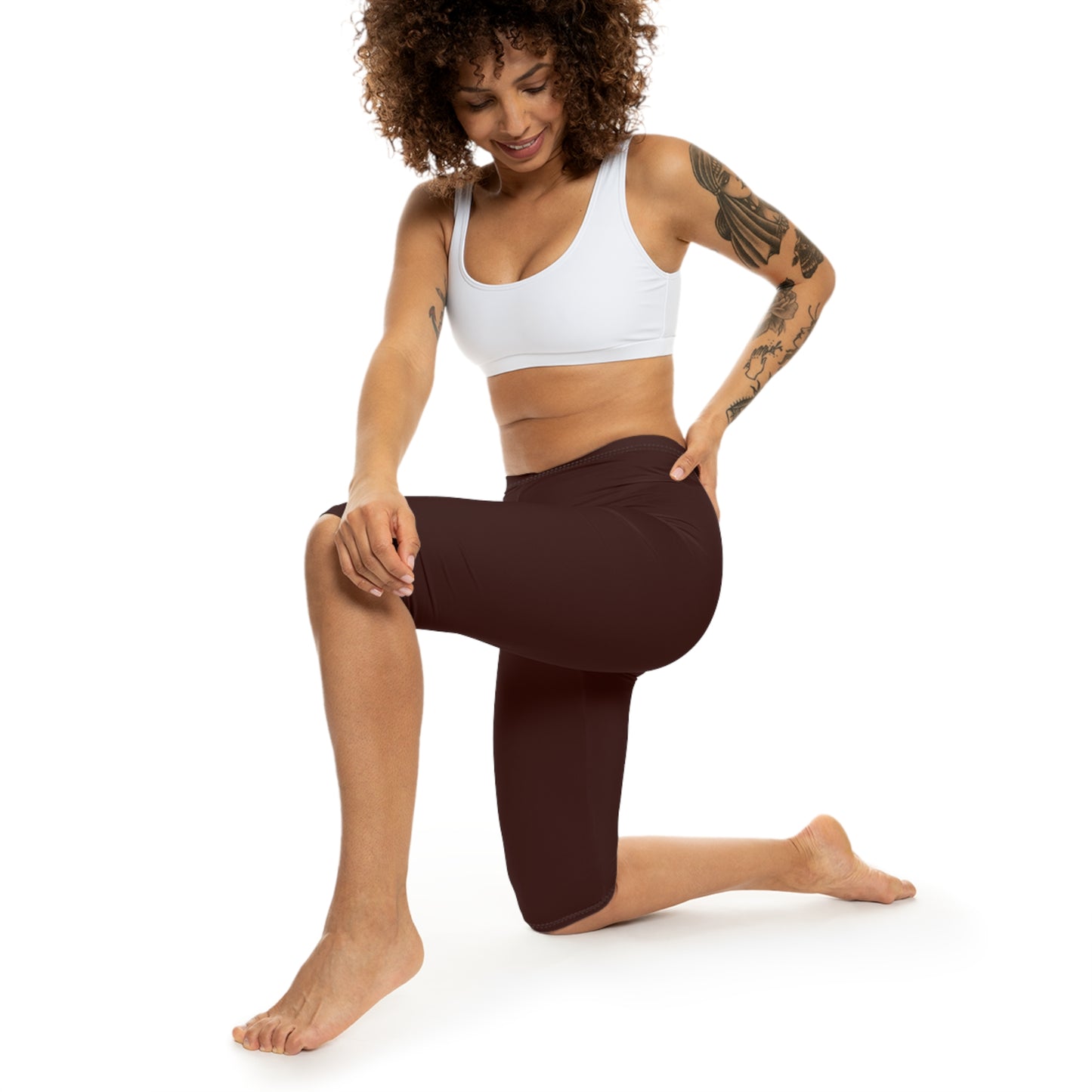 Rich Mahogany Color Women's Brushed Suede Poly Span Casual Capri Leggings XS-2XL