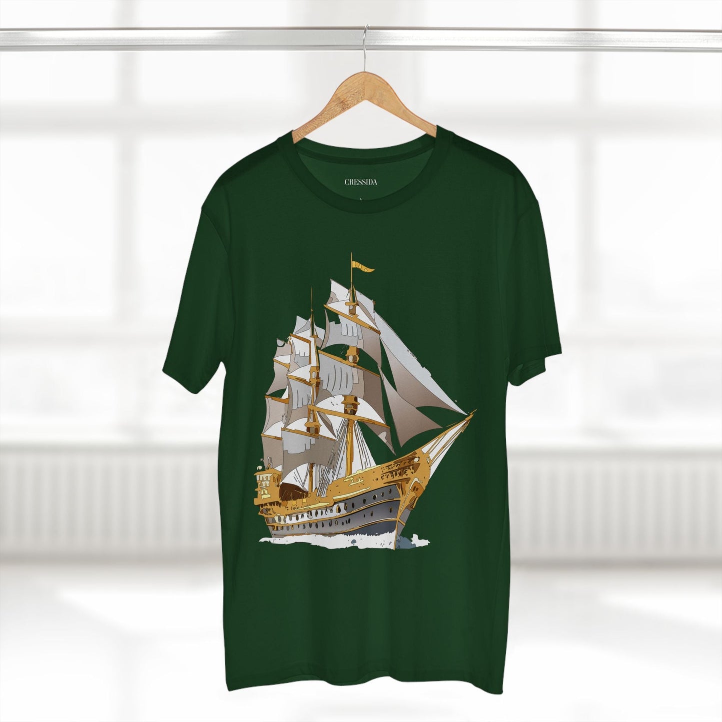 Ship Graphic Unisex 100 Cotton T-Shirt with Gold Frigate Art Design 19