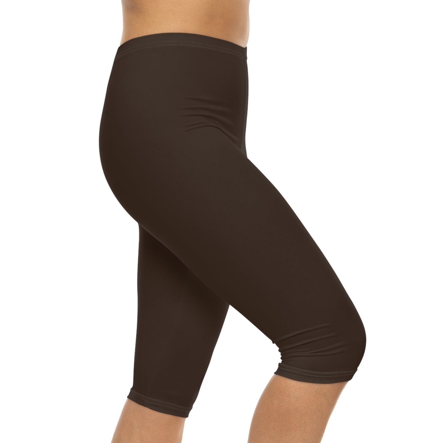 Dark Coffee Color Women's Brushed Suede Poly Span Casual Capri Leggings XS-2XL