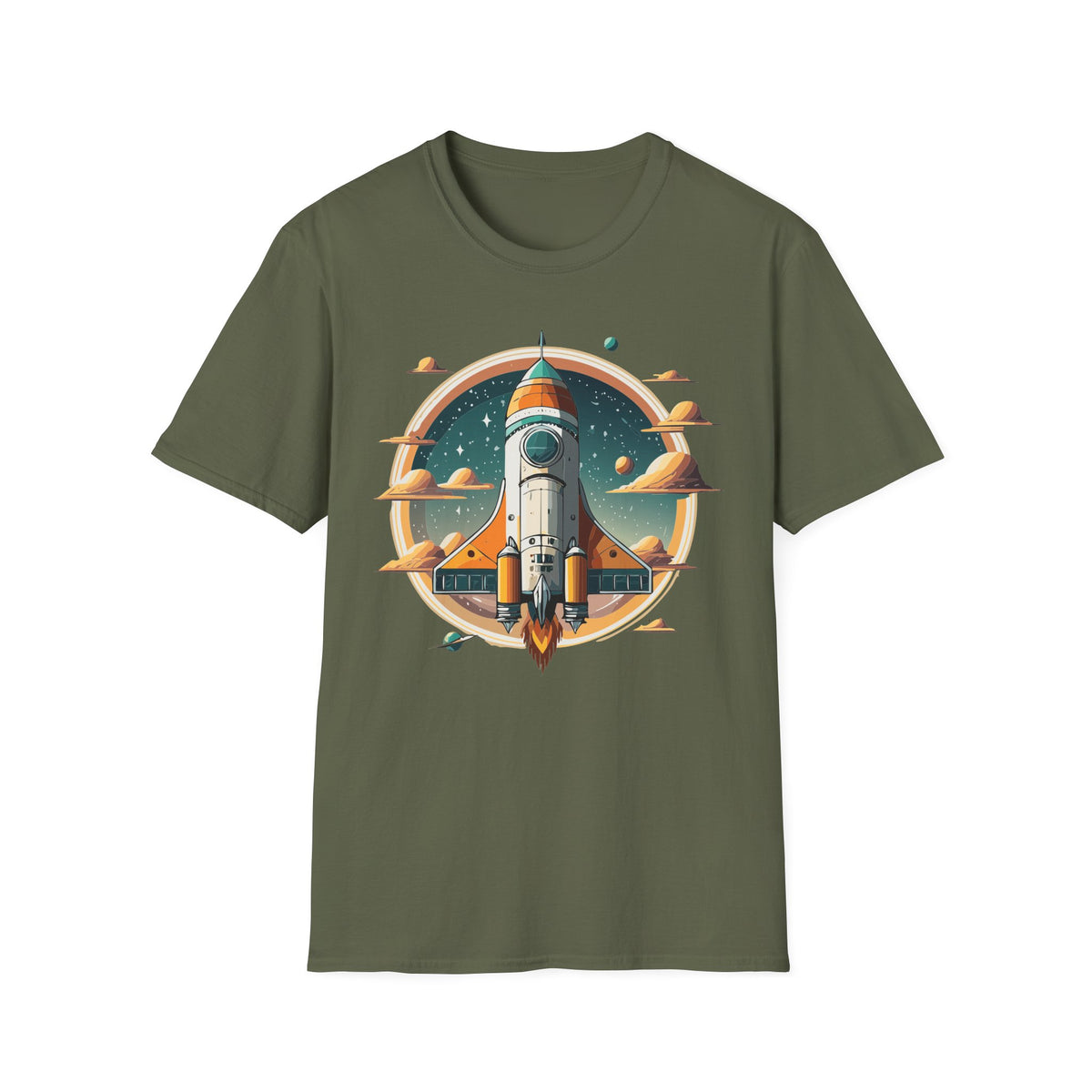 Retro Rocket Launch T-Shirt | Space Shuttle Graphic Design Unisex 100 Cotton Gildan T-Shirt