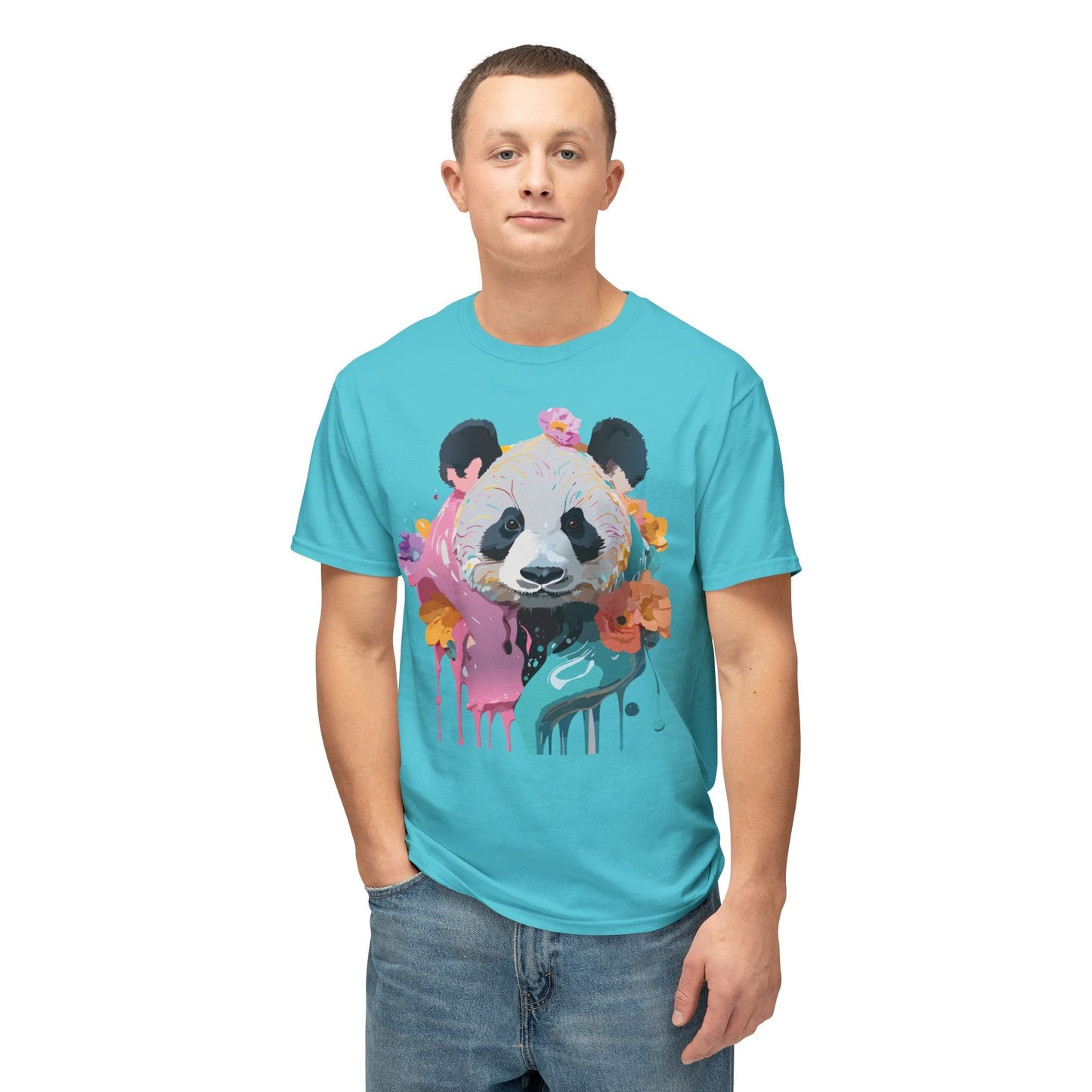 Panda T Shirt Unisex HD Cotton Tee With Panda Art Print Vintage Floral Design Printed In USA