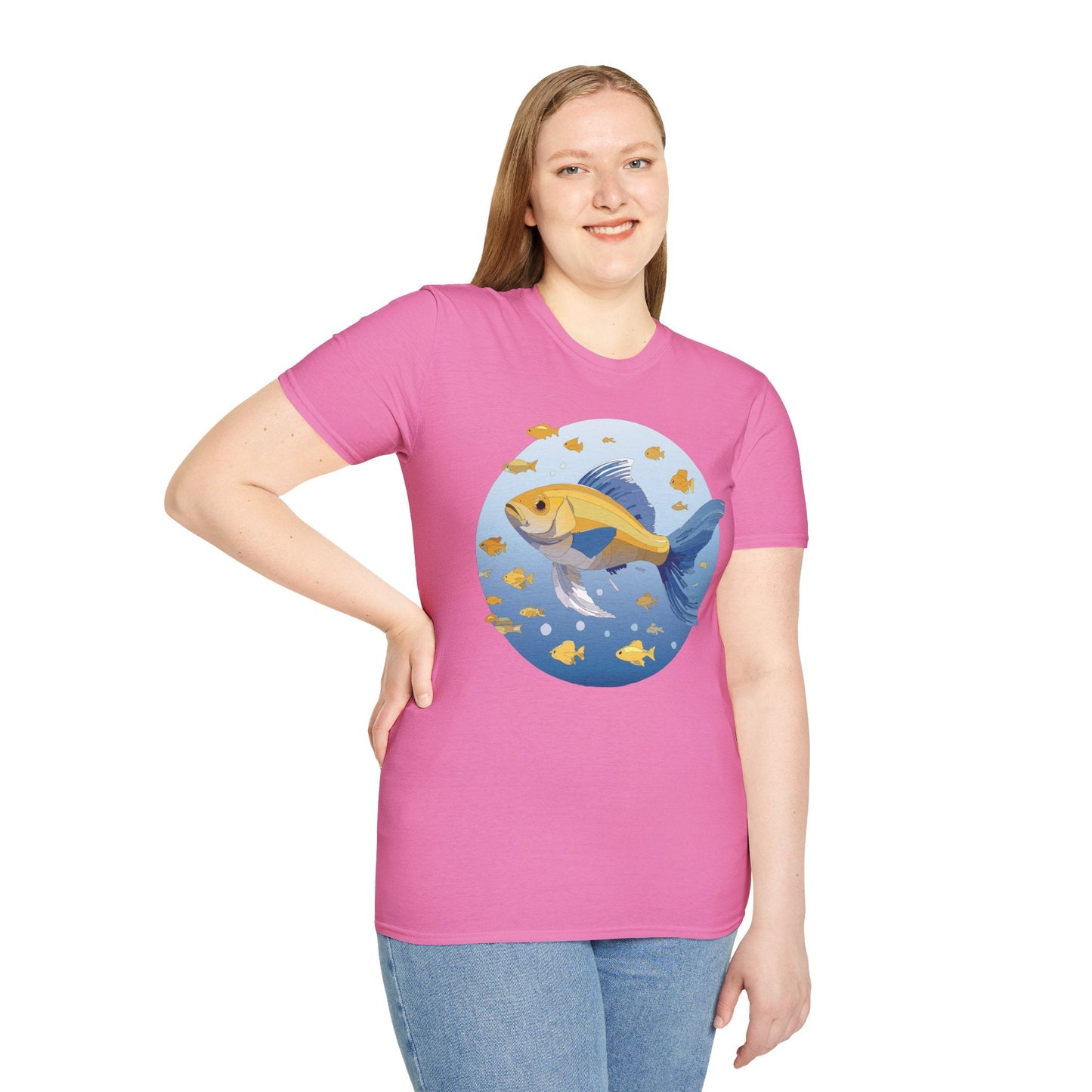 Fish Art Graphic Tee Shirt For Men And Women Unisex Cotton Softstyle Tee With Fish Artwork Design