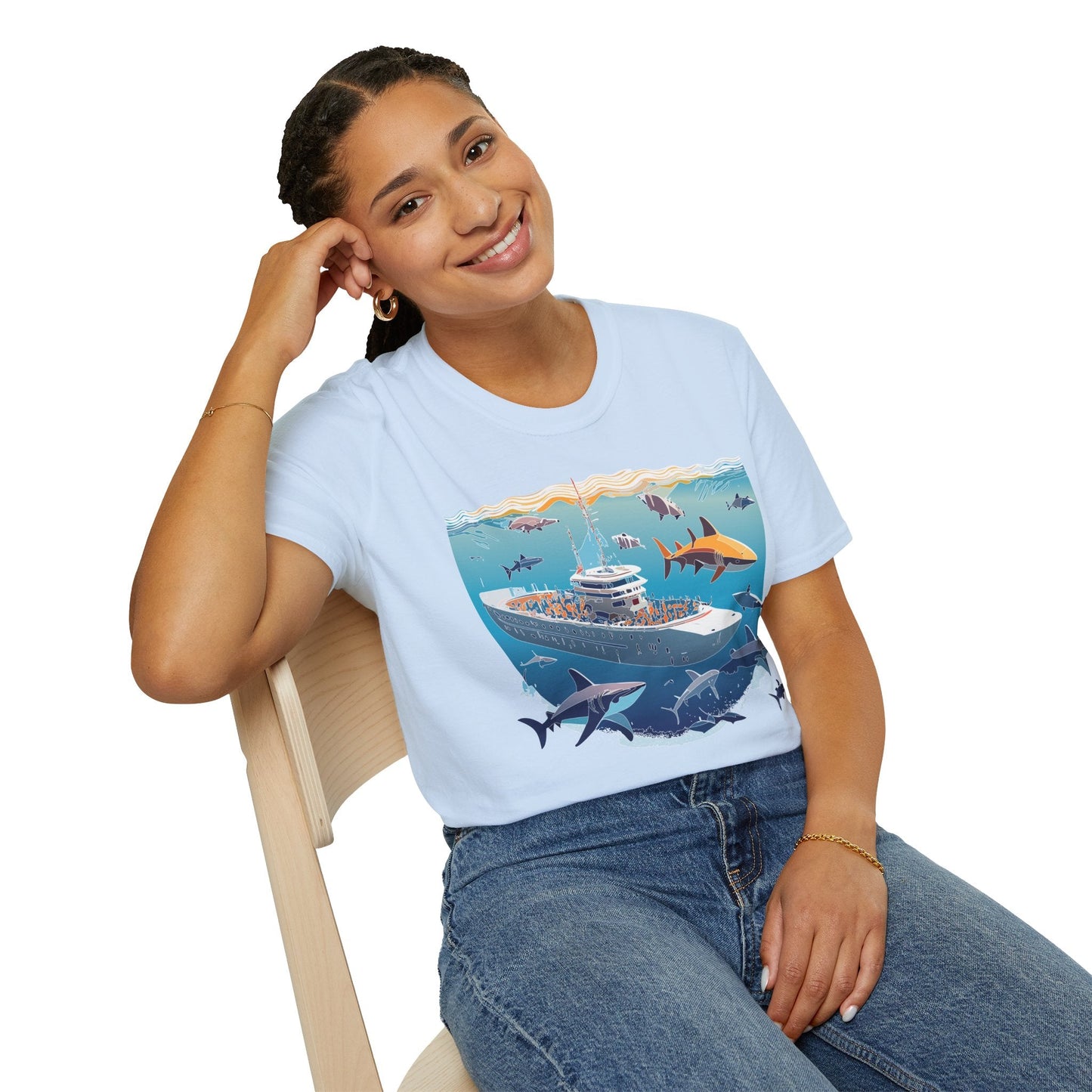 Ocean Tee Shirt Unisex Softstyle Short Sleeve With Ocean Art Design 100 Percent Ring Spun Cotton
