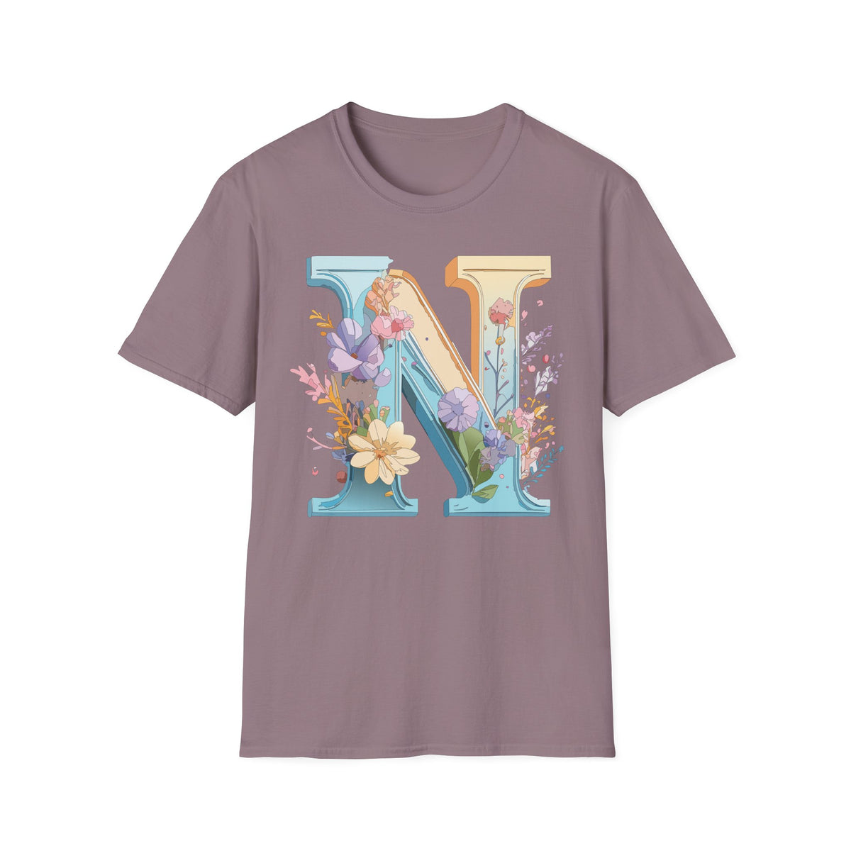 Floral Letter N T-Shirt | Botanical Initial Monogram Tee