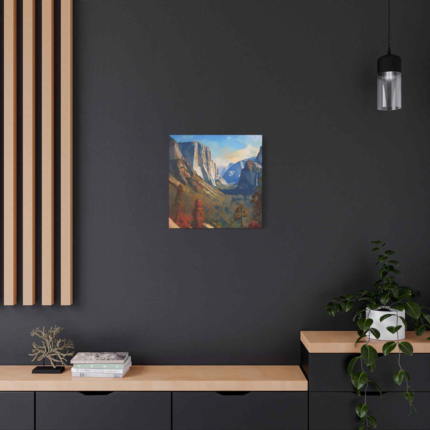 Yosemite valley Print Canvas, Oil Paint Print 20x20, 24x24, 30x30, 32x32, 36x36 Art Design Print Pine-Wood Inner Frame MC-59