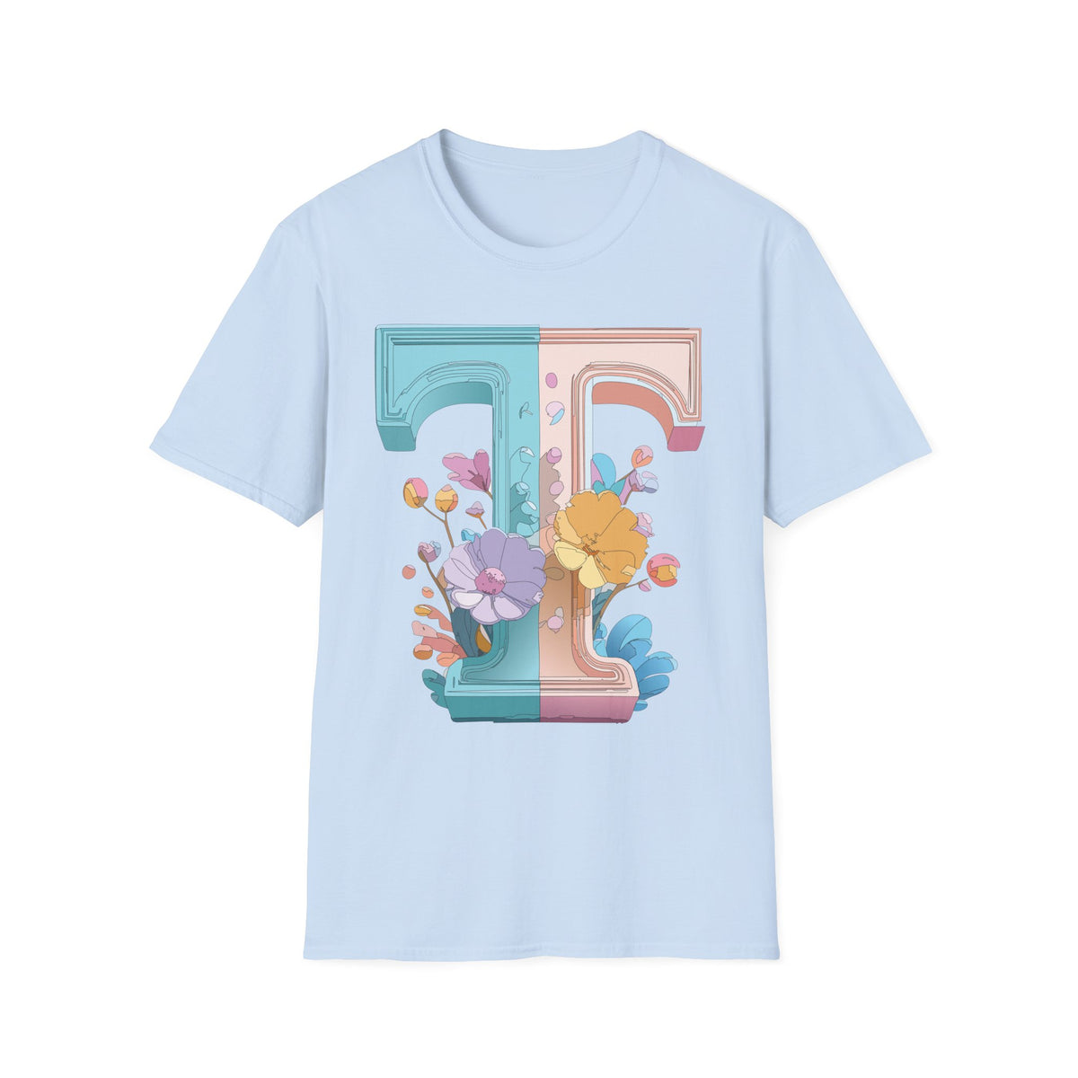 Floral Split Letter T-Shirt T Pastel Floral Initial Tee