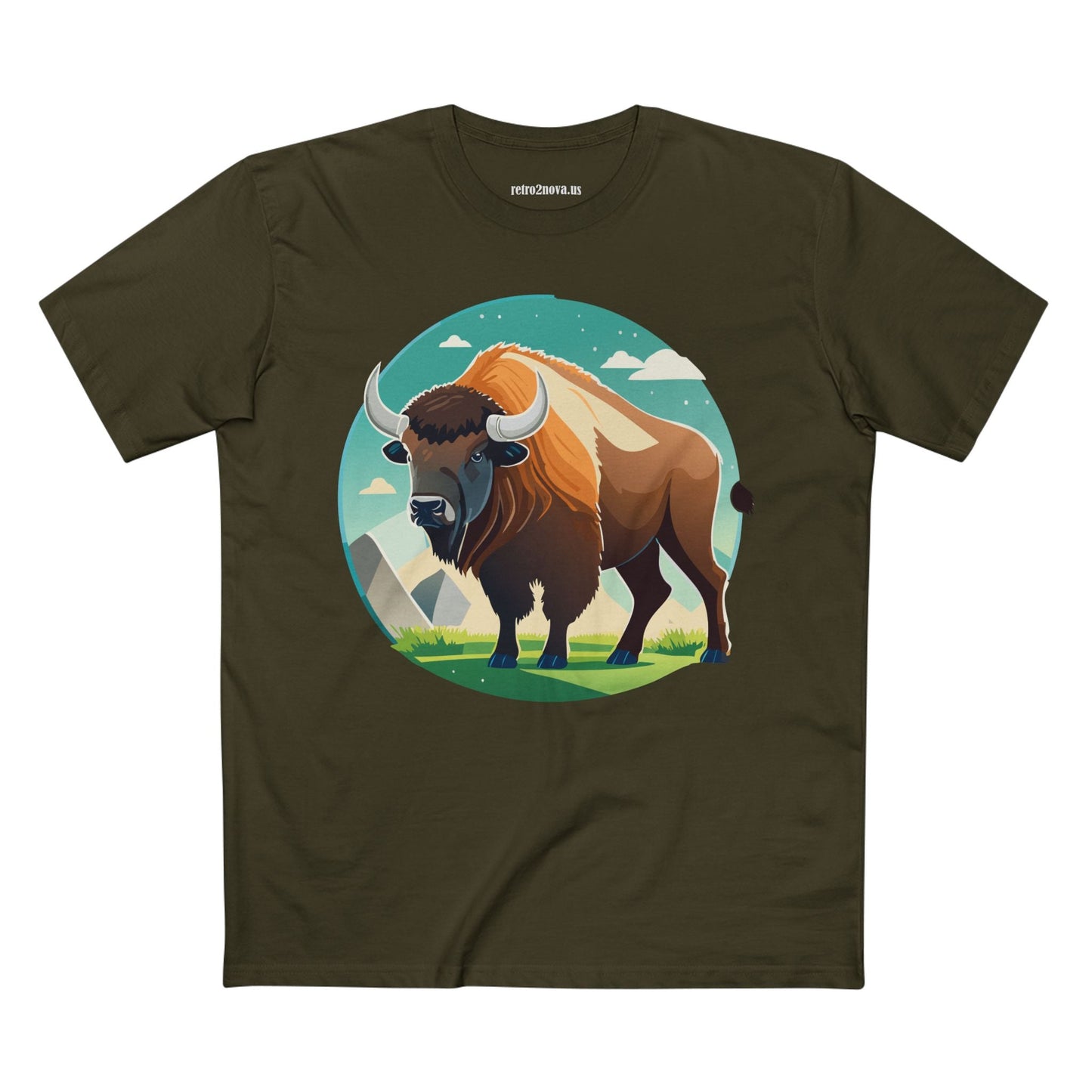 Bison Shirt Unisex Premium Cotton Tee With Original Art Design From Retro2Nova Animals Collection Exclusive Art Series