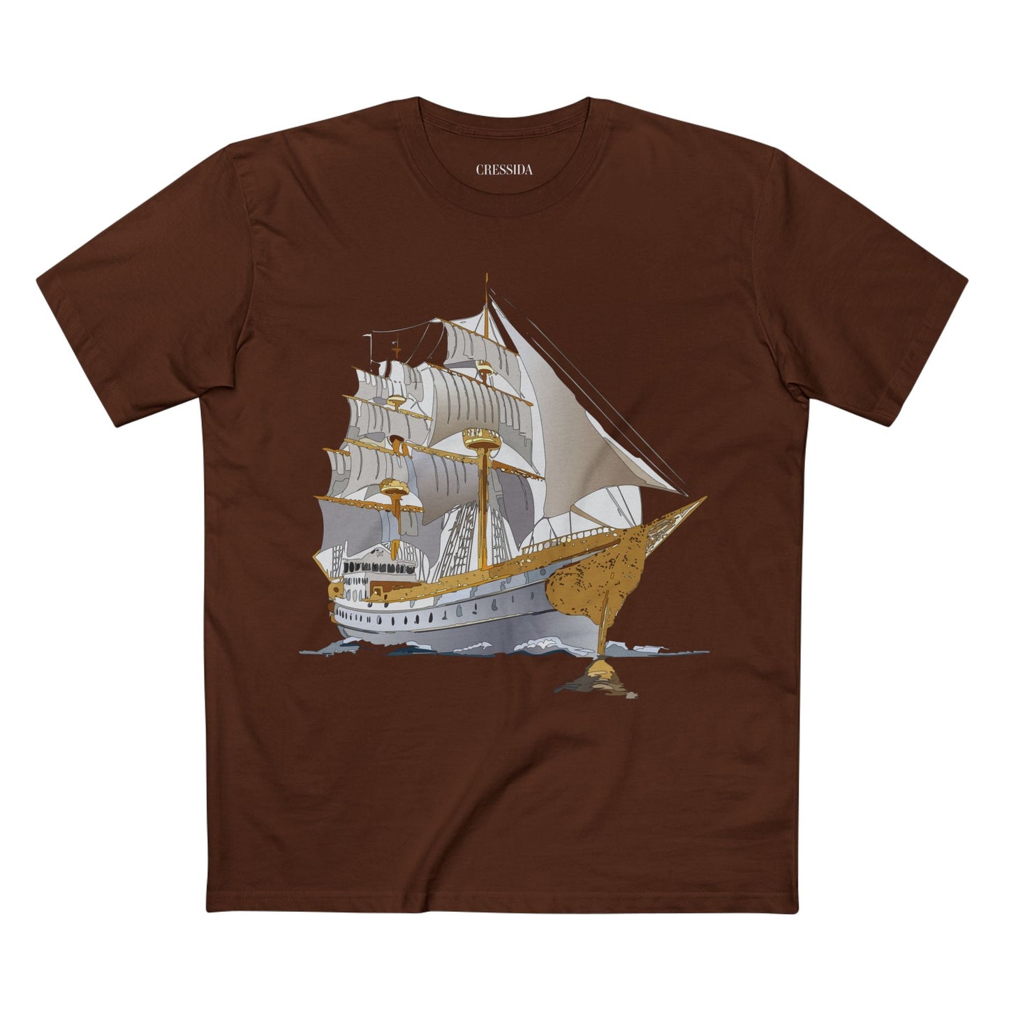 Ship Graphic Unisex 100 Cotton T-Shirt with Gold Frigate Art Design 6