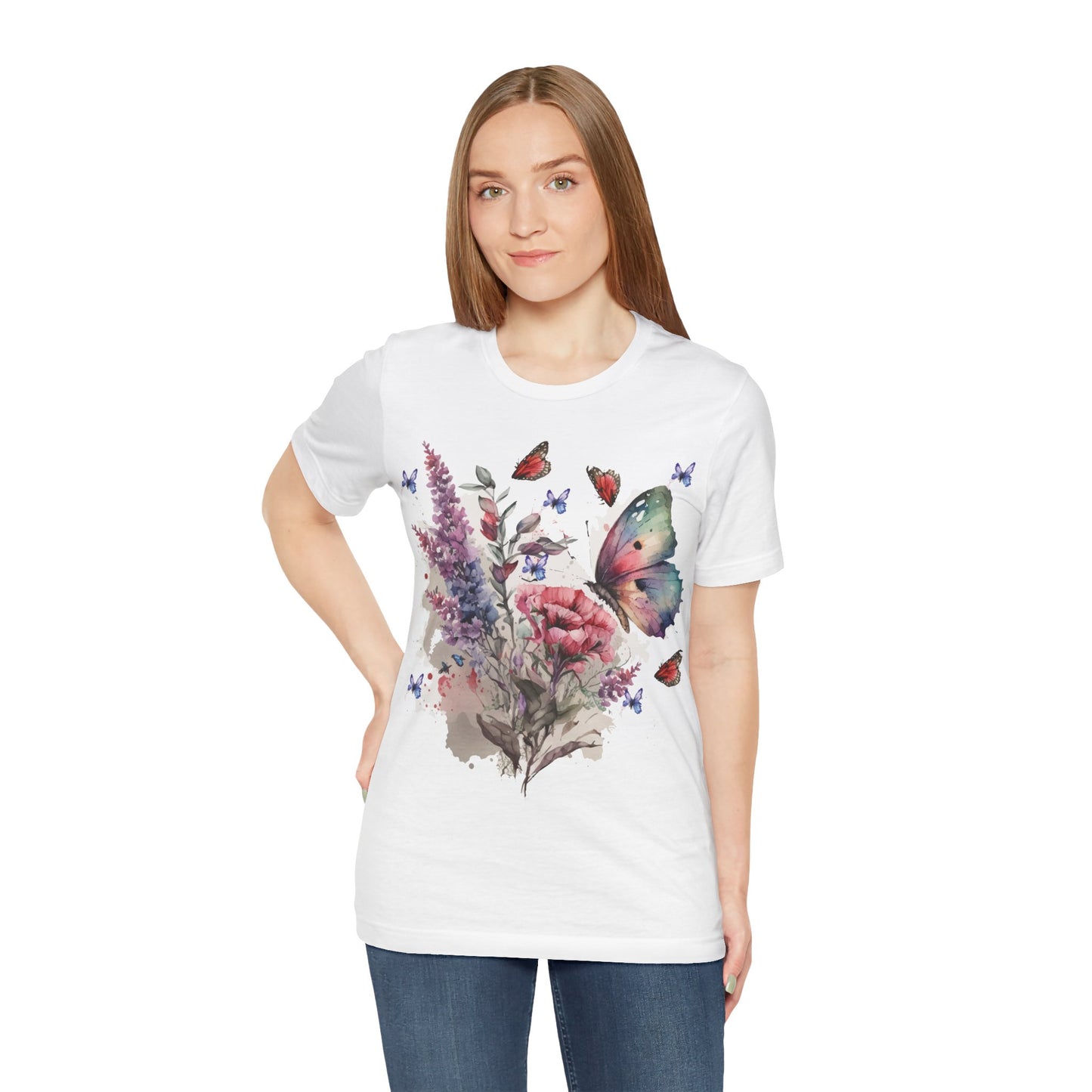 Cotton Tee Shirt with Butterfly Prints