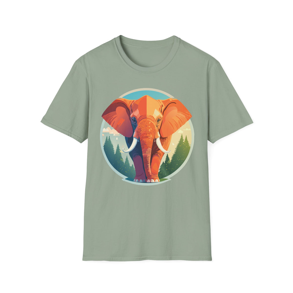Colorful Elephant Illustration T-Shirt | Retro Forest Circle Art