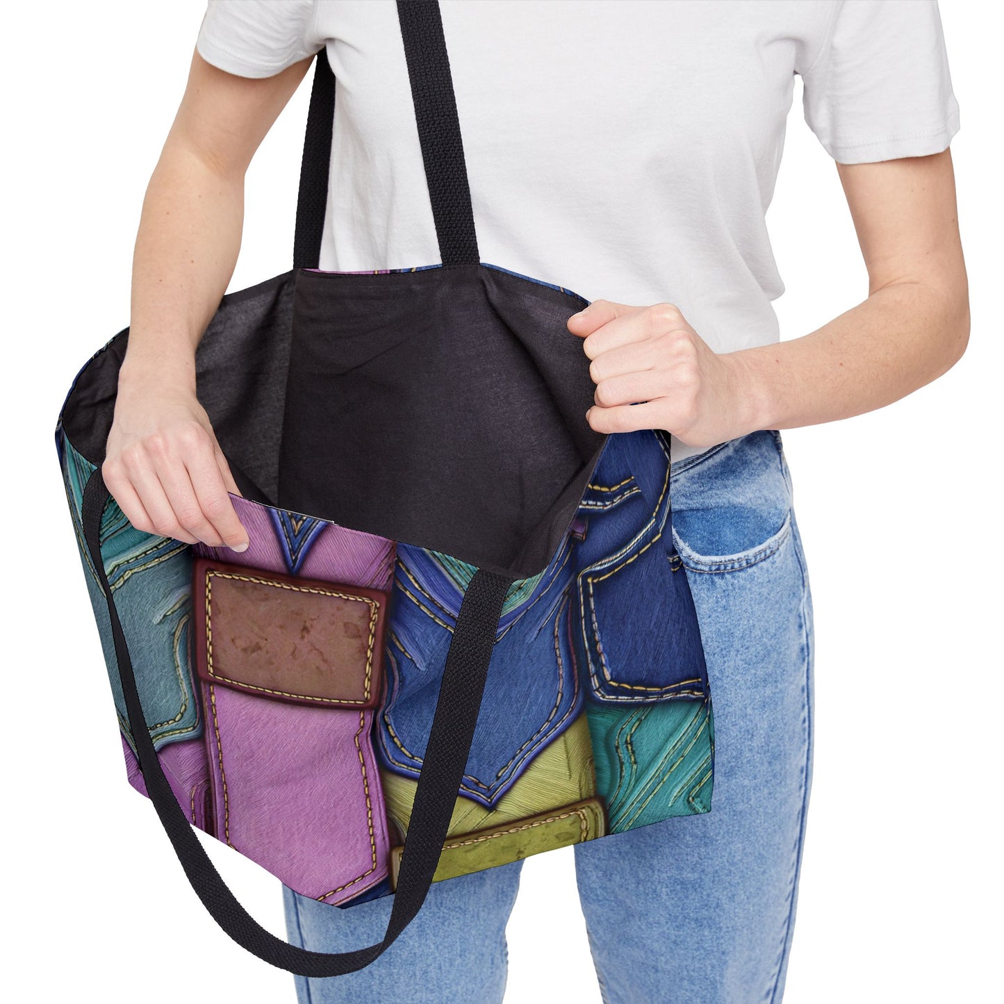 Denim Print Yoga Bag High-Quality 100% Spun Polyester 24x13 Canvas Gym Bag 41