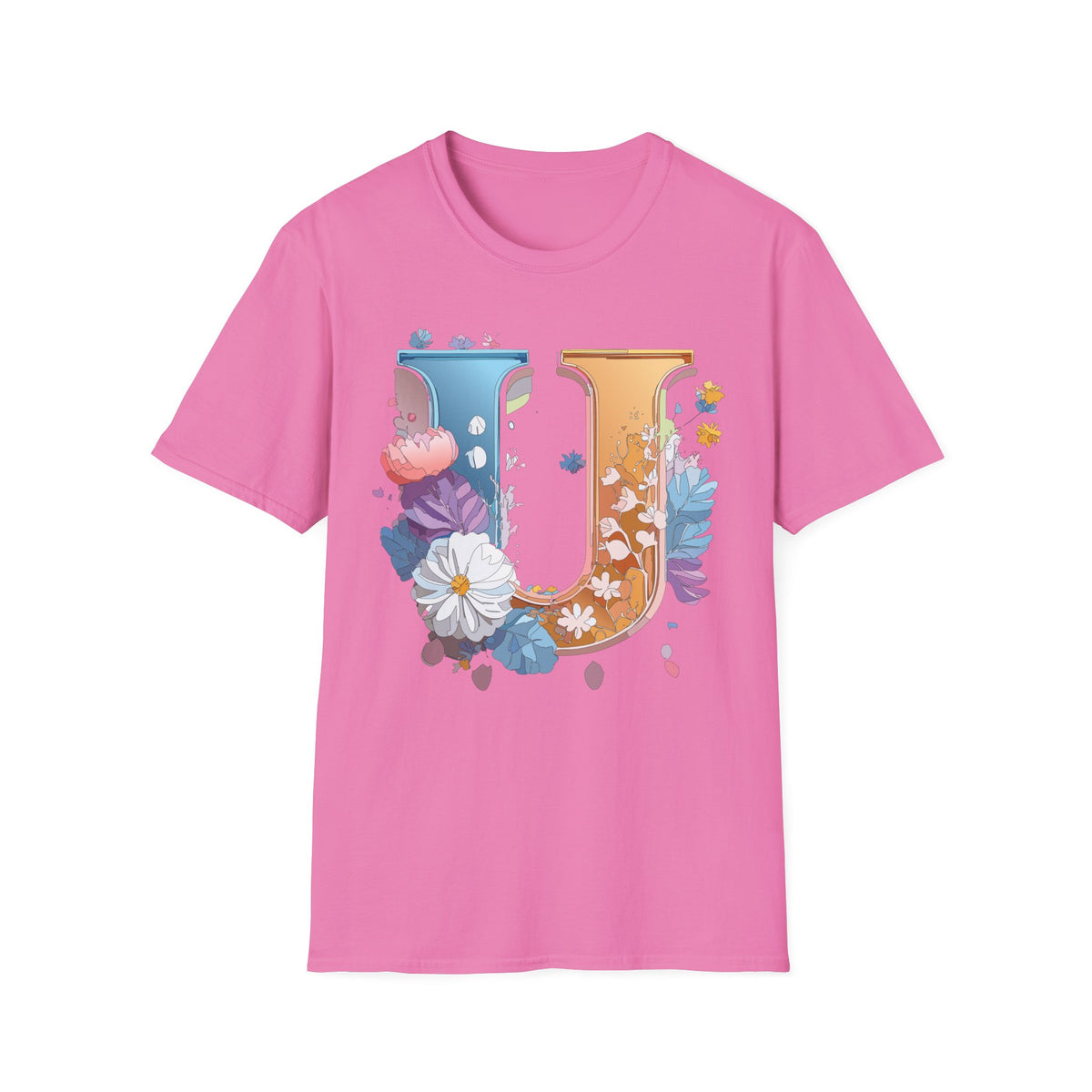 Floral Letter U T-Shirt | Botanical Initial Tee, Monogram Graphic