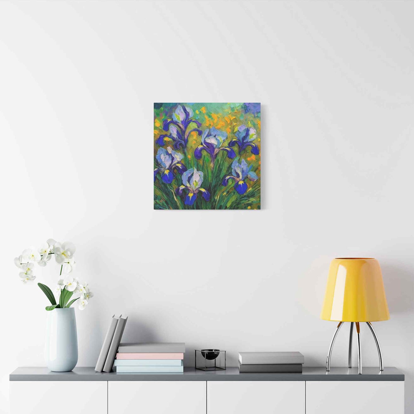 Irises Floral Print Canvas, Floral Oil Paint Print 20x20, 24x24, 30x30, 32x32, 36x36 Art Design Pine-Wood Inner Frame MC-186