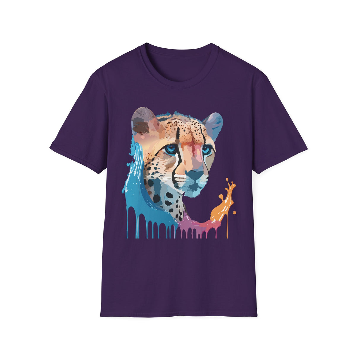 Watercolor Cheetah Portrait T-Shirt | Drip Paint Animal Tee