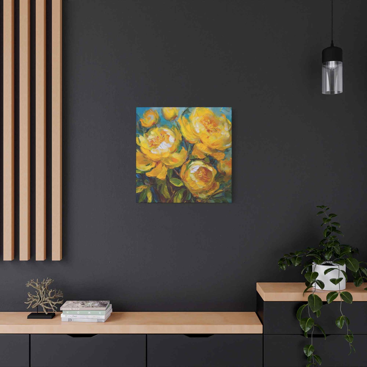 Yellow Peonies Print Canvas, Floral Oil Paint Print 20x20, 24x24, 30x30, 32x32, 36x36 Art Design Pine-Wood Inner Frame MC-120