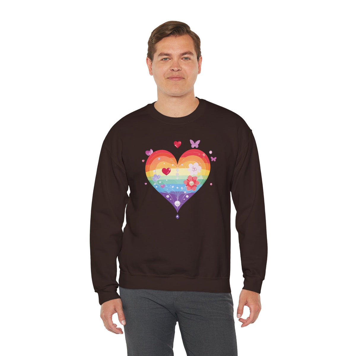 Rainbow Heart Sweatshirt, Floral Heart Sweatshirt, Floral Love Sweatshirt, Valentine's Day Sweatshirt, Rainbow Heart Floral Sweatshirt 115