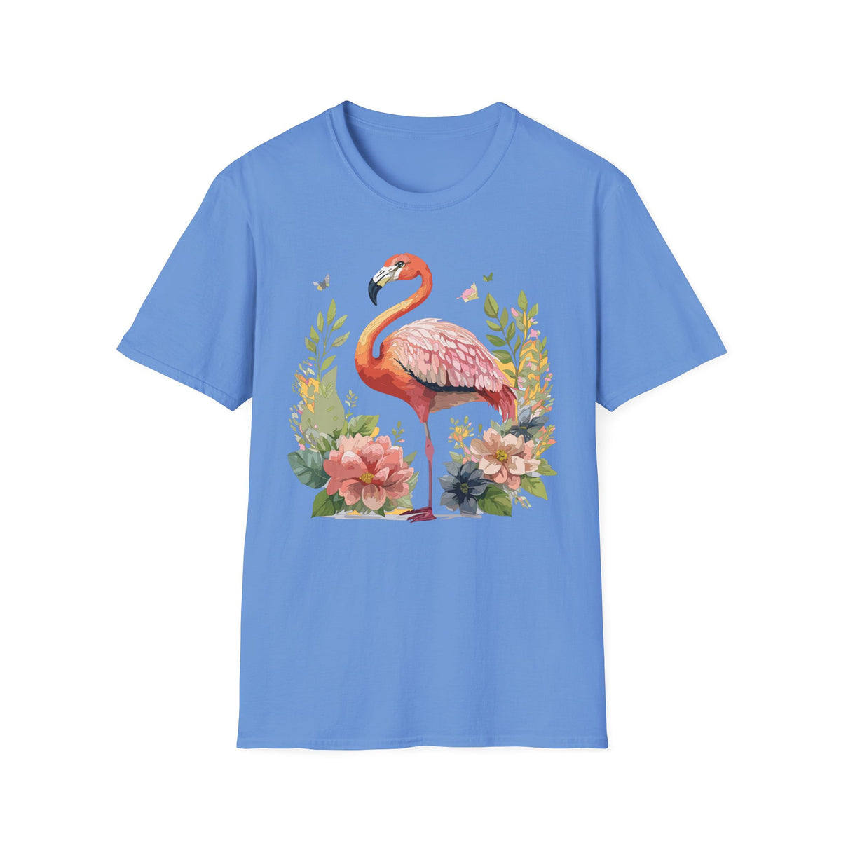 Pink Flamingo Floral Tee | Flamingo Shirt, Tropical Bird Illustration