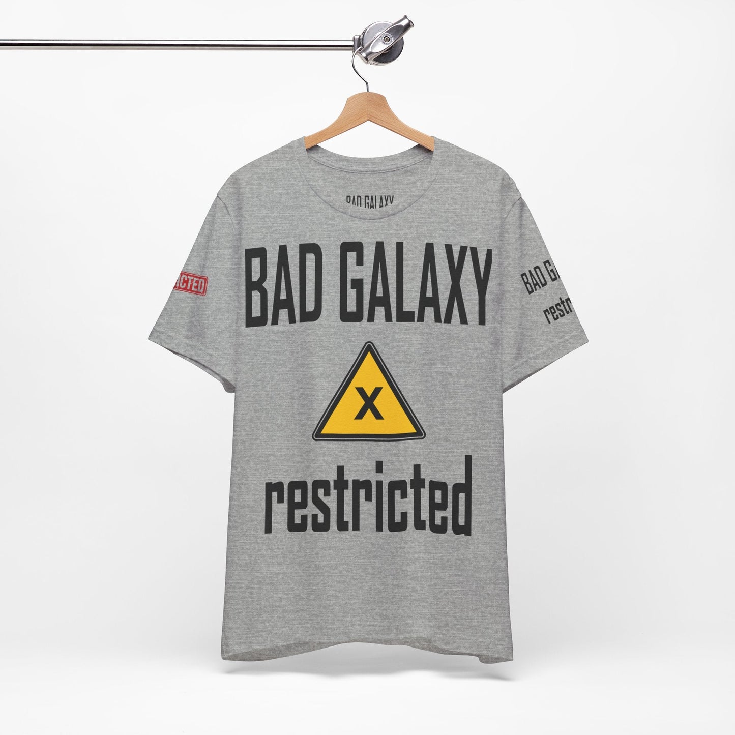 Tee Shirt With Red Stamp From Bad Galaxy Eco Friendly 100 Percent Cotton Printed In USA