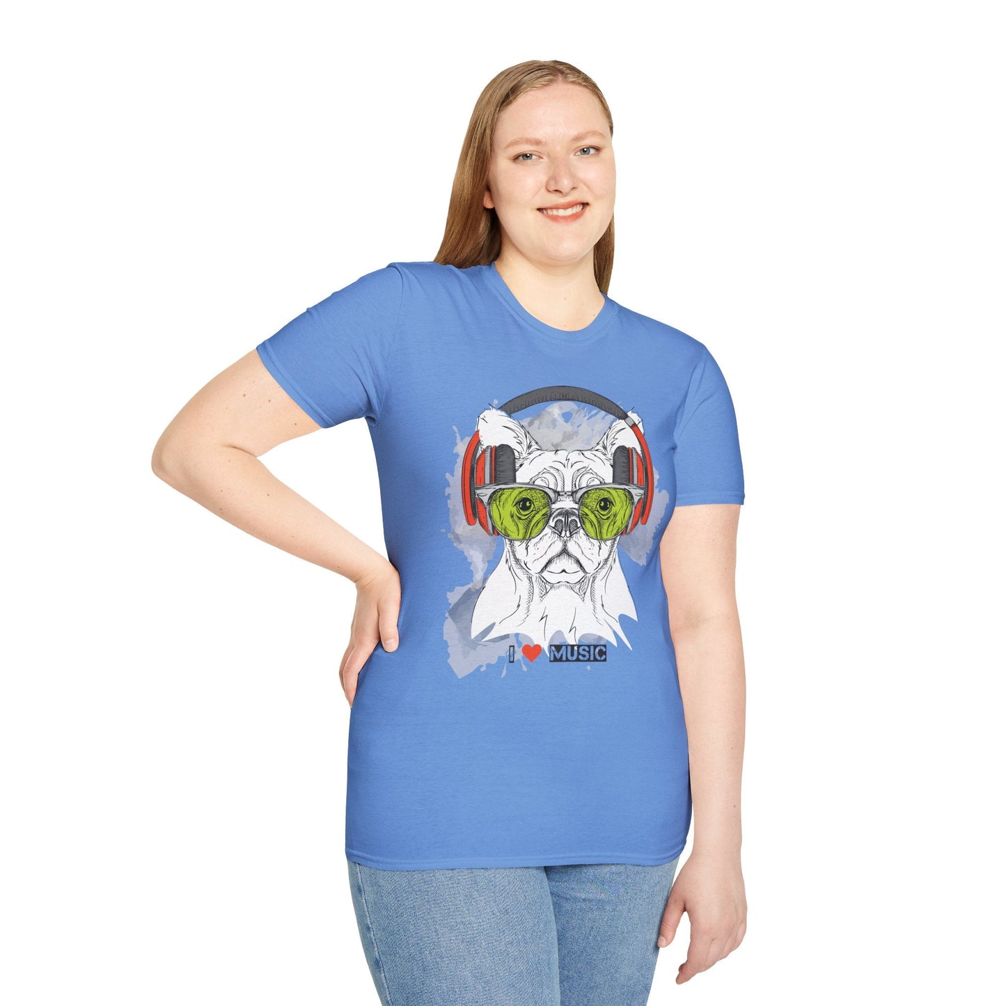 I Love Music Animals Shirt With Headphones Unisex Softstyle Tee 100 Percent Ring Spun Cotton