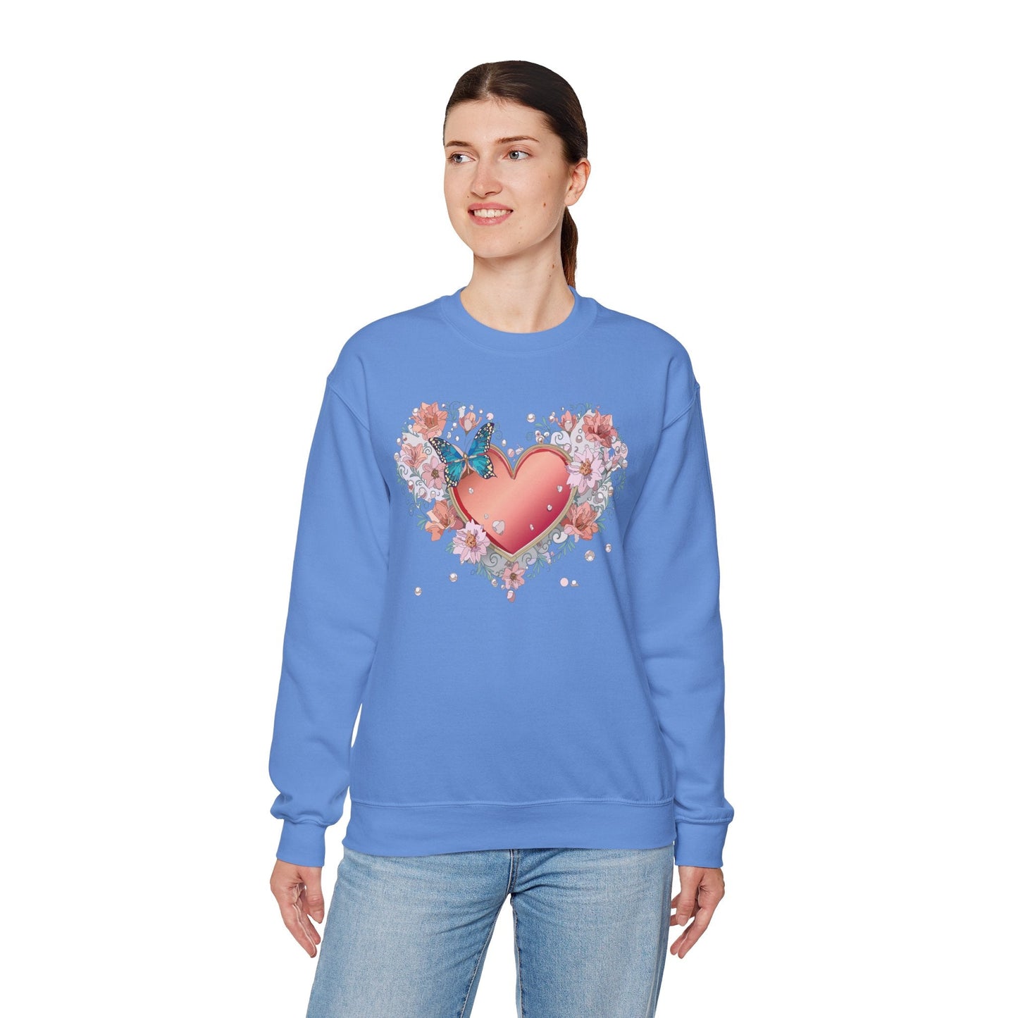 Unisex Floral Heart Sweatshirt With Love Graphic For Valentines Day Gift Cozy Winter Wear
