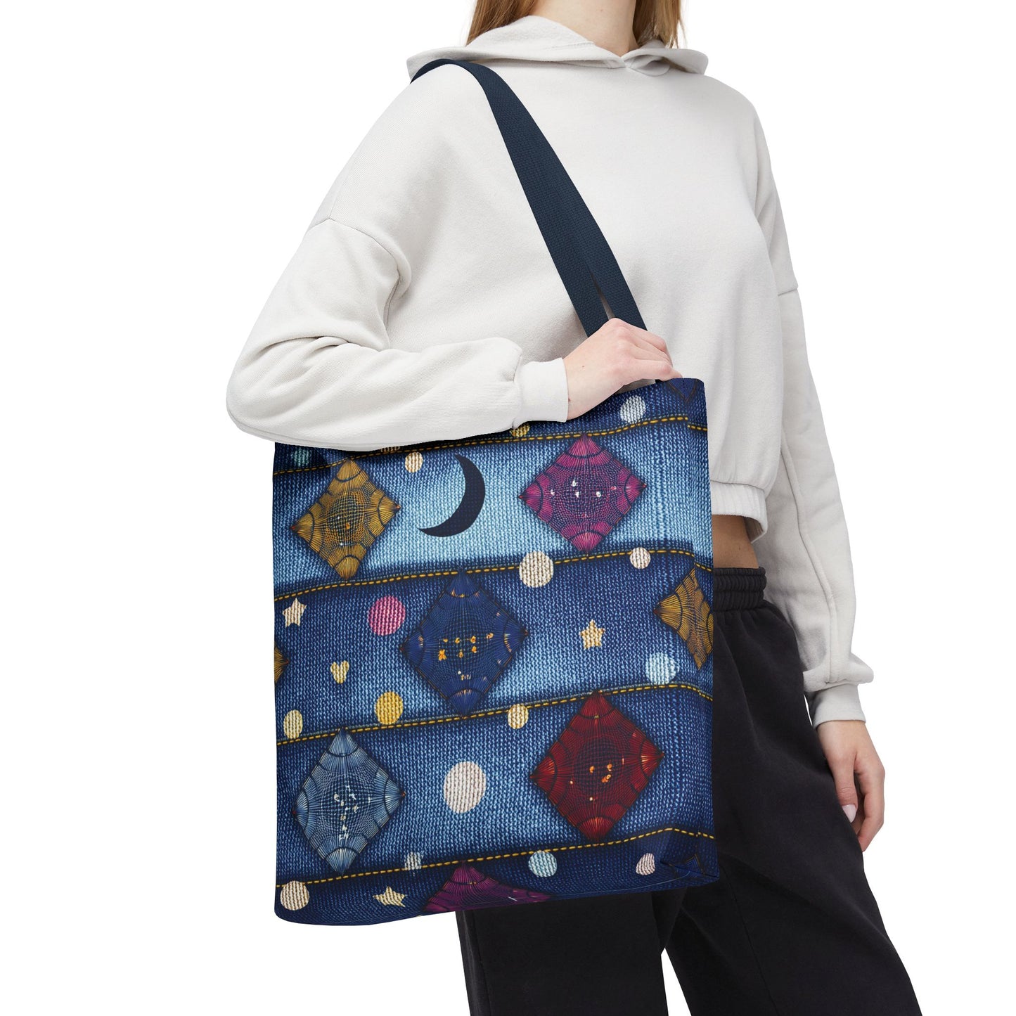 Denim Fabric Imitation Print Unisex Canvas Bag Poly Spun 3 Sizes Tote Bag 183