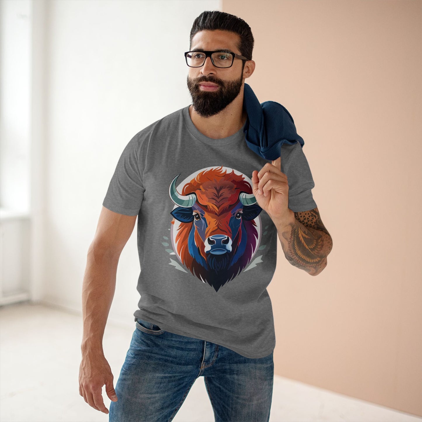 Bison Animal Shirt Unisex Premium Cotton Tee With Original Art Design From Retro2Nova Art Collection Edition