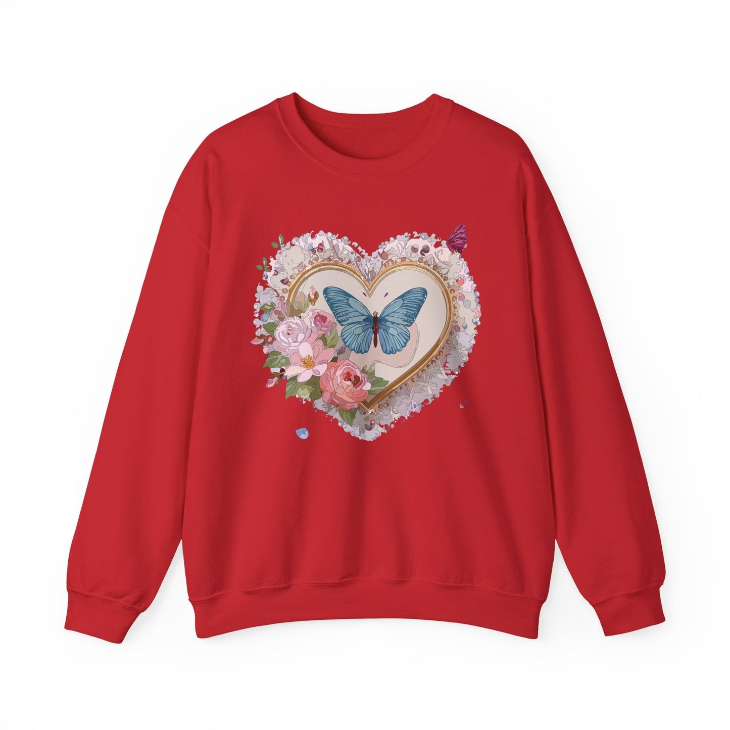 Floral Heart Unisex Crewneck Sweatshirt Valentines Floral Love Gildan 18000 Heavy Blend