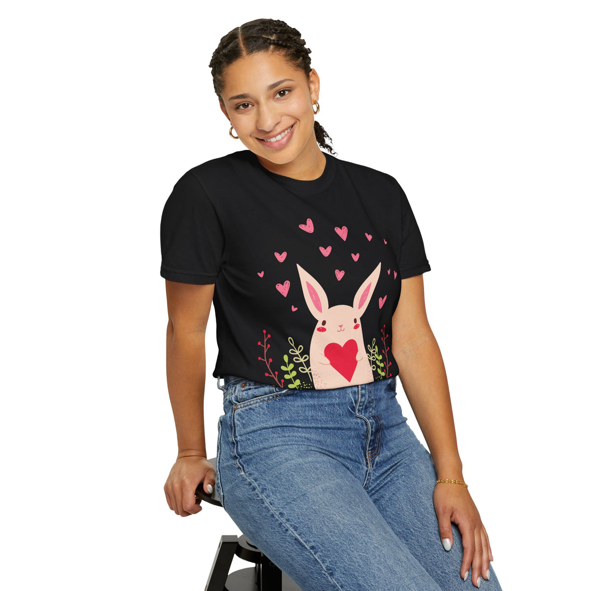 Easter Bunny Heart T-Shirt, Tee Shirt with Easter Signature, T Shirt with Easter Prints, Tee Shirt with Easter Design