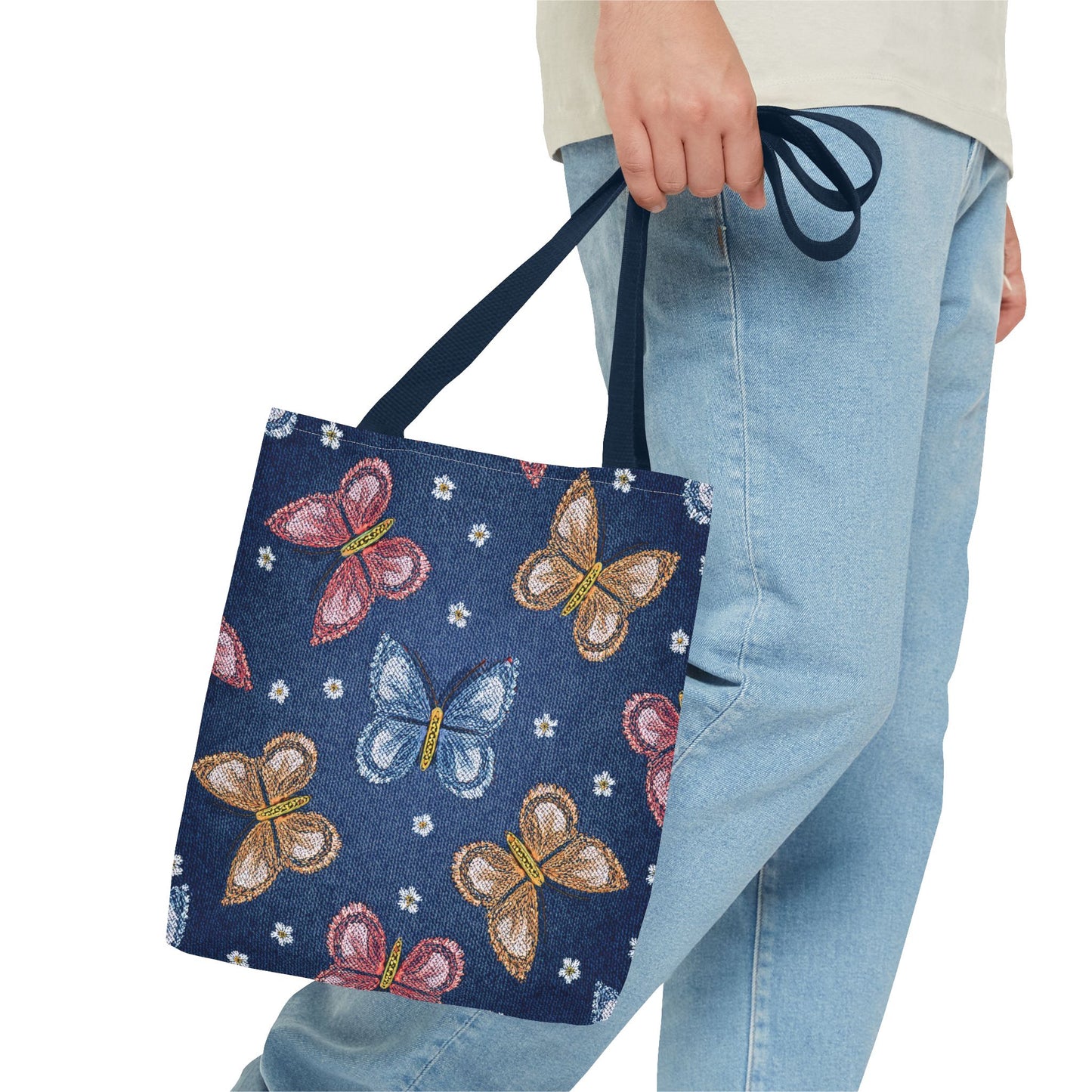 Denim Fabric Imitation Print Unisex Canvas Bag Poly Spun 3 Sizes Tote Bag 171