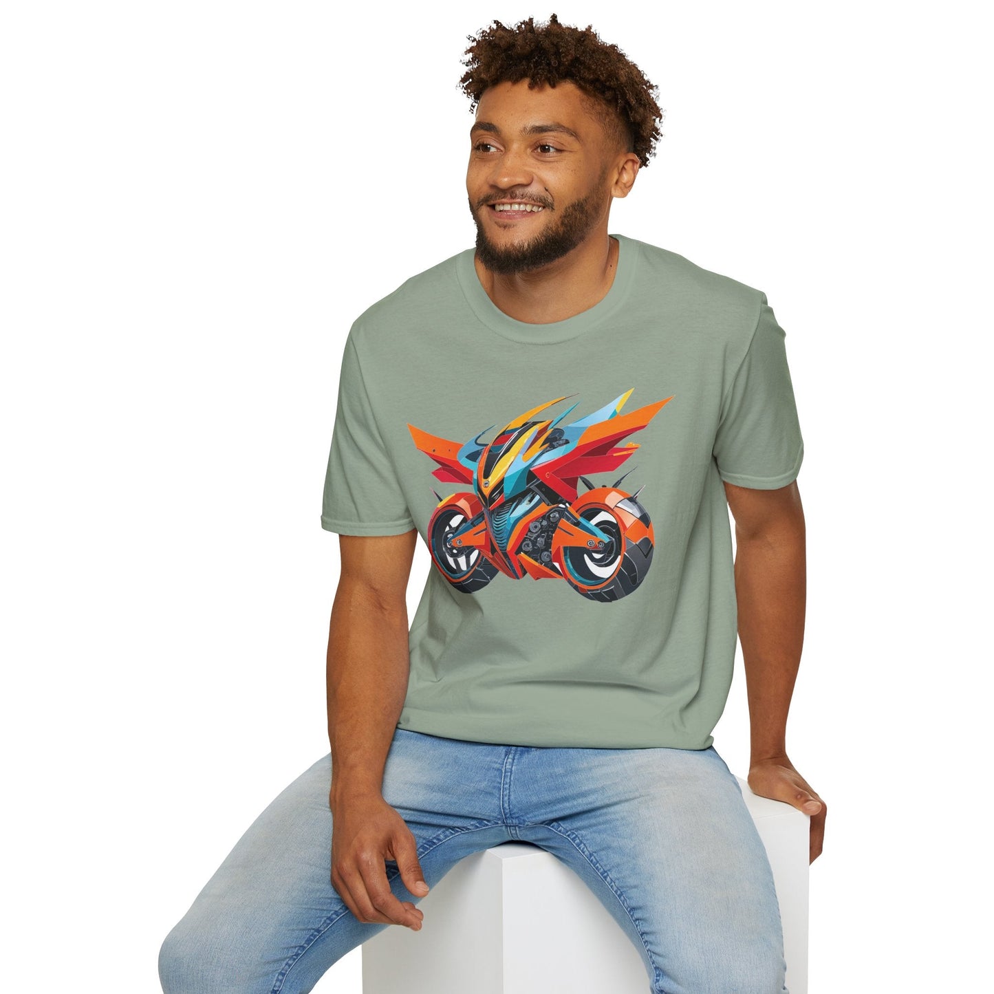 Unisex Bike T Shirt With Motorcycle Art Design Graphic Tee Softstyle 64000 Cotton