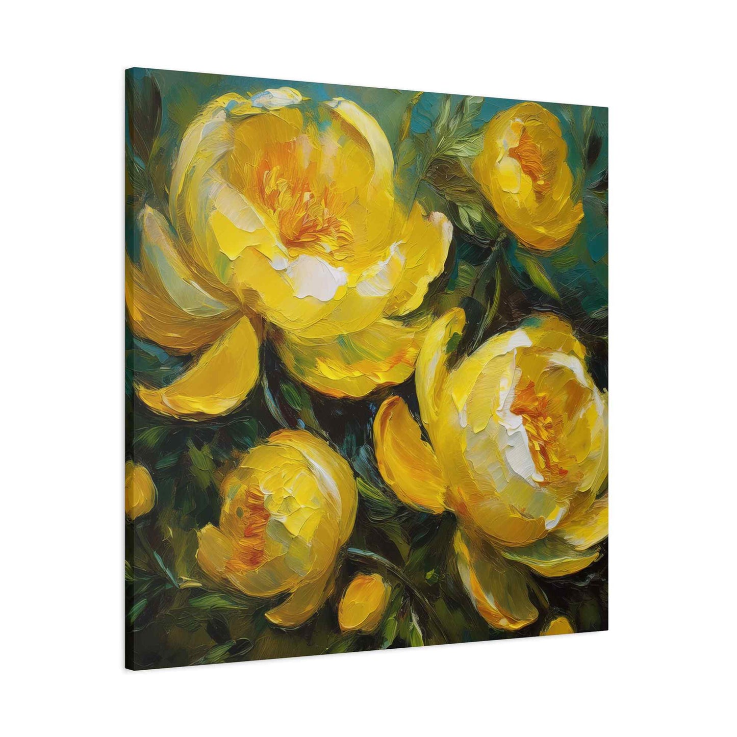 Yellow Peonies Print Canvas, Floral Oil Paint Print 20x20, 24x24, 30x30, 32x32, 36x36 Art Design Pine-Wood Inner Frame MC-122