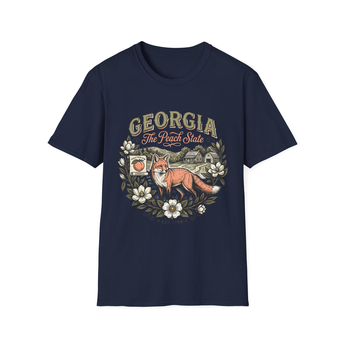 Georgia Fox T-Shirt — The Peach State Vintage Nature Travel Tourist Graphic Design Unisex 100 Cotton Gildan T-Shirt