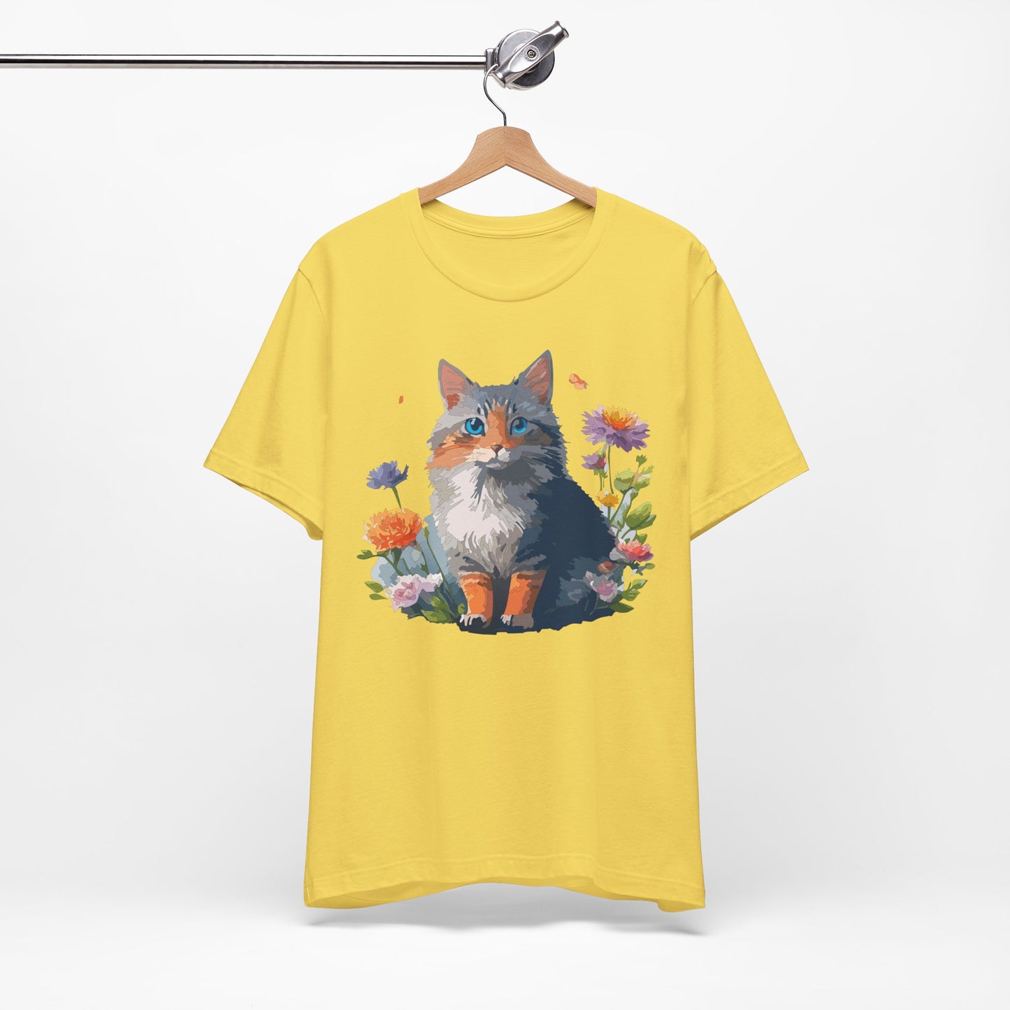 Floral Cat Tee, Animal Shirt, Cat Shirt, Floral Tee, Flower T-shirt, T-Shirt with Animal, Summer Top with Art Design