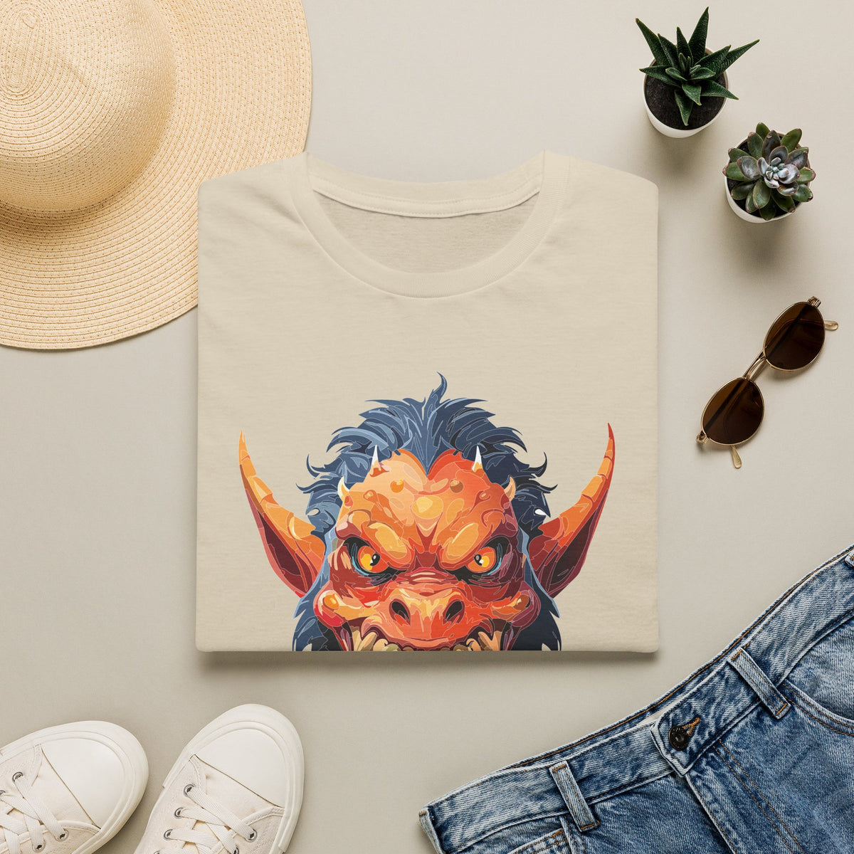Demonic Monster Head T-Shirt — Fierce Horror Cartoon Graphic Tee Unisex 100 Cotton Gildan T-Shirt