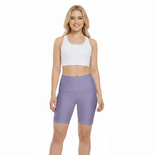 Purple Mist Women's Workout Shorts — Solid High-Waist Biker Shorts for Exercise & Everyday Wear