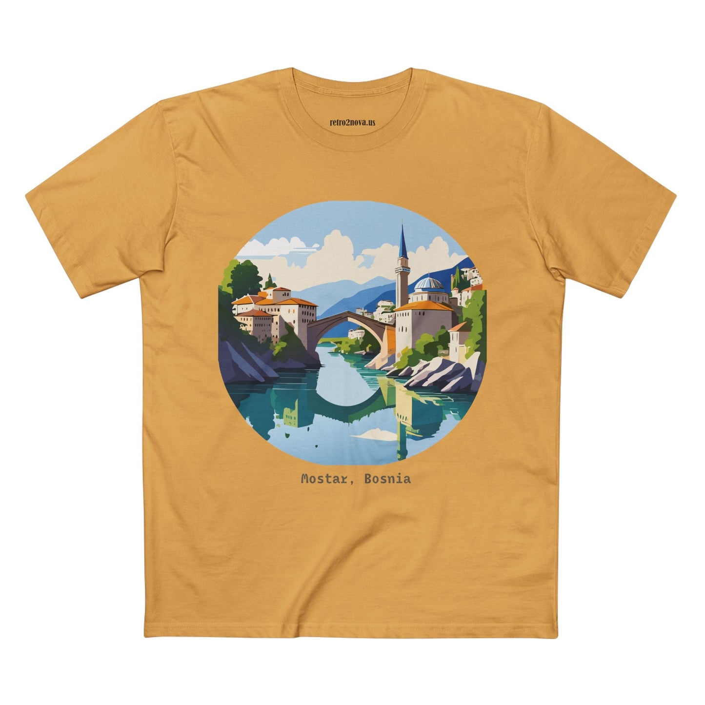 Unisex Premium Cotton Tee With Original Art Design Retro2Nova Travel And Bosnia Theme Shirt
