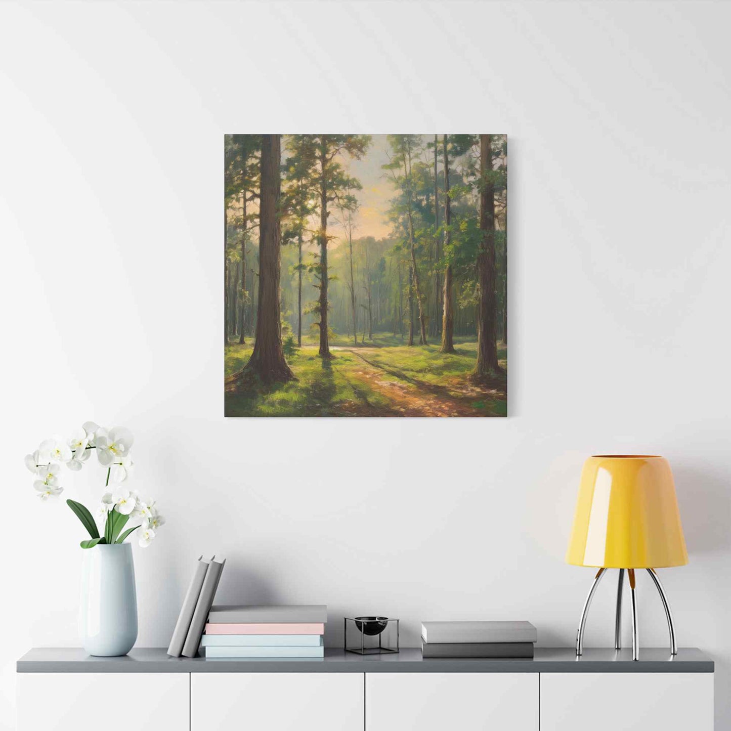 Forest Print Canvas, Trees Oil Paint Print 20x20, 24x24, 30x30, 32x32, 36x36 Art Design Print Pine-Wood Inner Frame MC-69