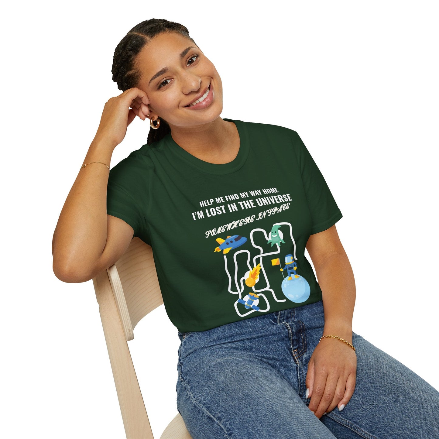Lost in the Universe TShirt Unisex Cotton Cute Space Maze Graphic Tee