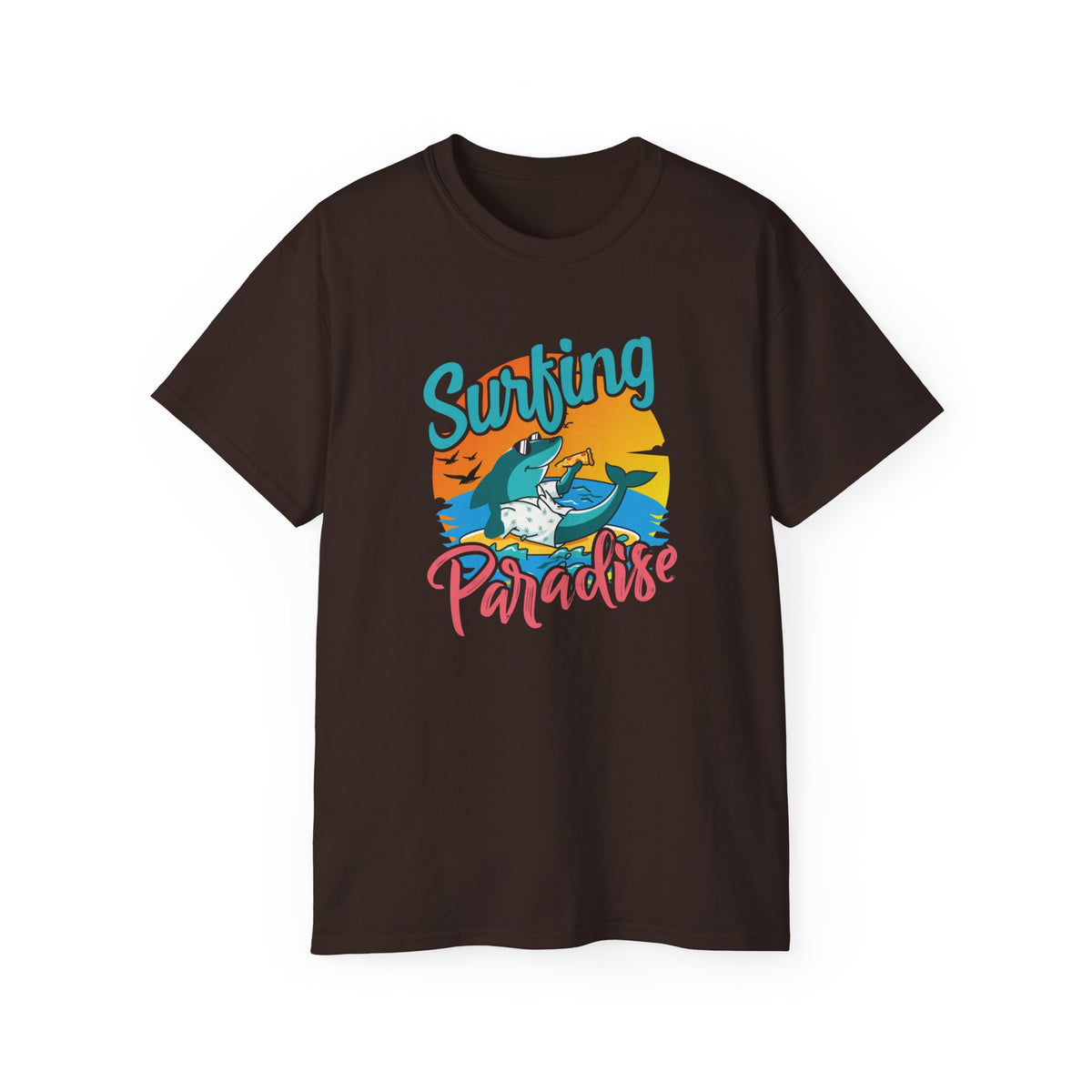 Surfing Paradise T-Shirt | Retro Beach Wave Shark Graphic