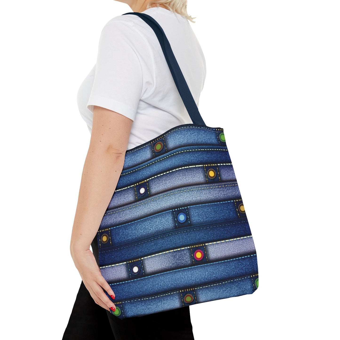 Denim Fabric Imitation Print Unisex Canvas Bag Poly Spun 3 Sizes Tote Bag 144