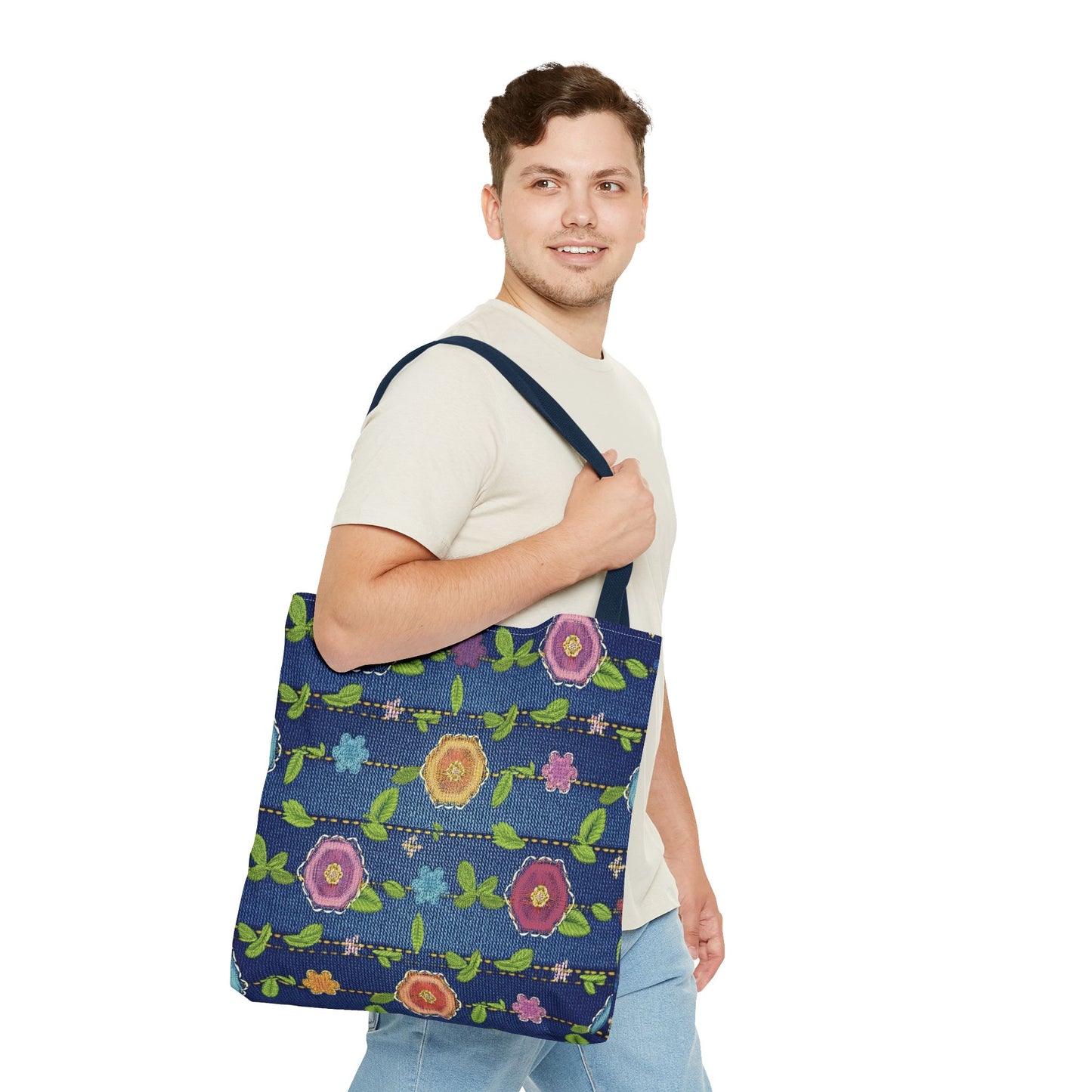 Denim Fabric Imitation Print Unisex Canvas Bag Poly Spun 3 Sizes Tote Bag 134