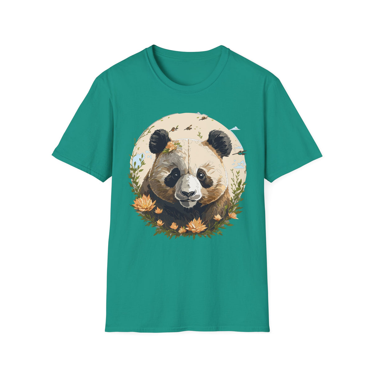 Floral Panda Illustration T-Shirt | Cute Bamboo Bear Graphic Tee