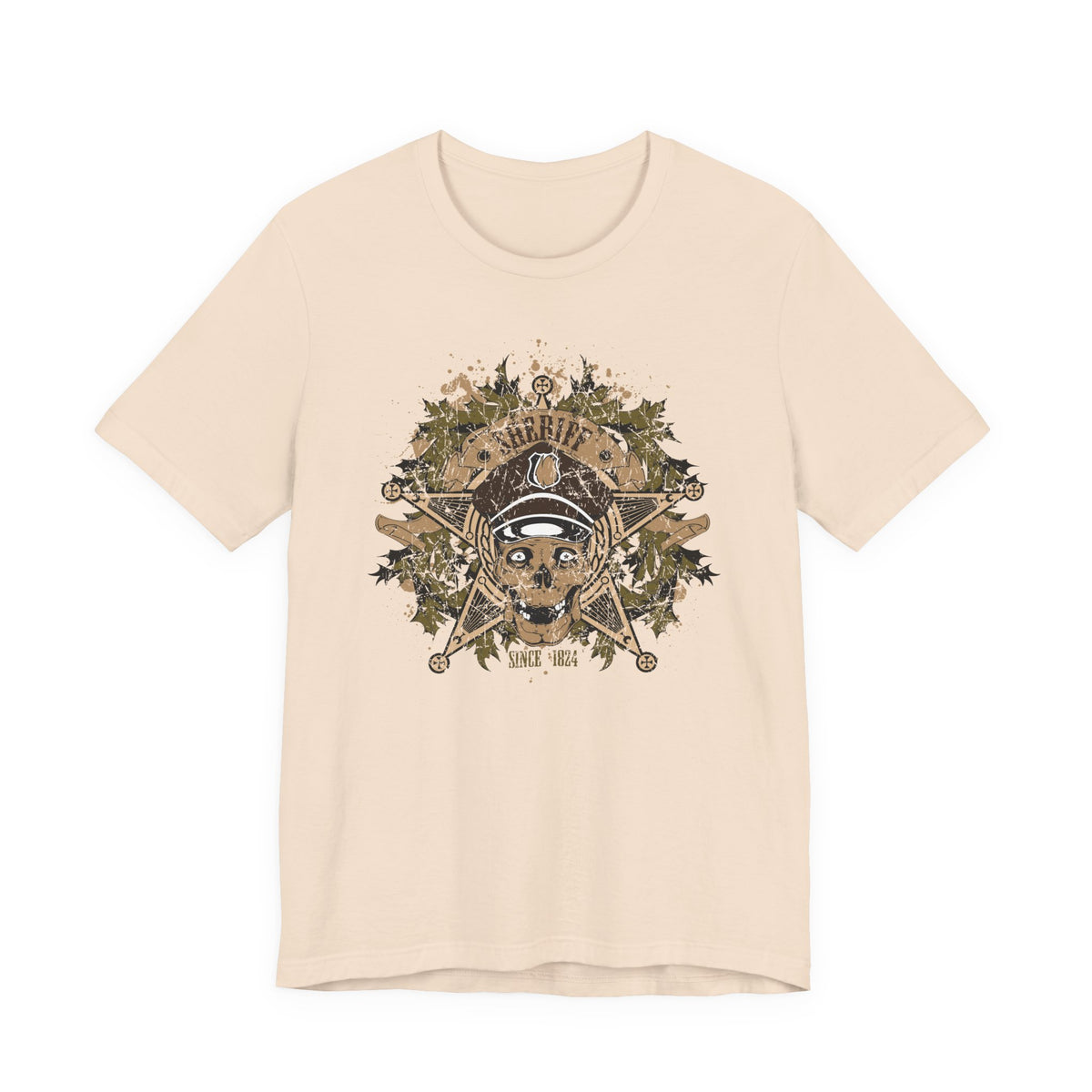 Skull and Crossbones Floral Emblem T-Shirt Nautical Pirate Unisex Cotton Tee Art-45