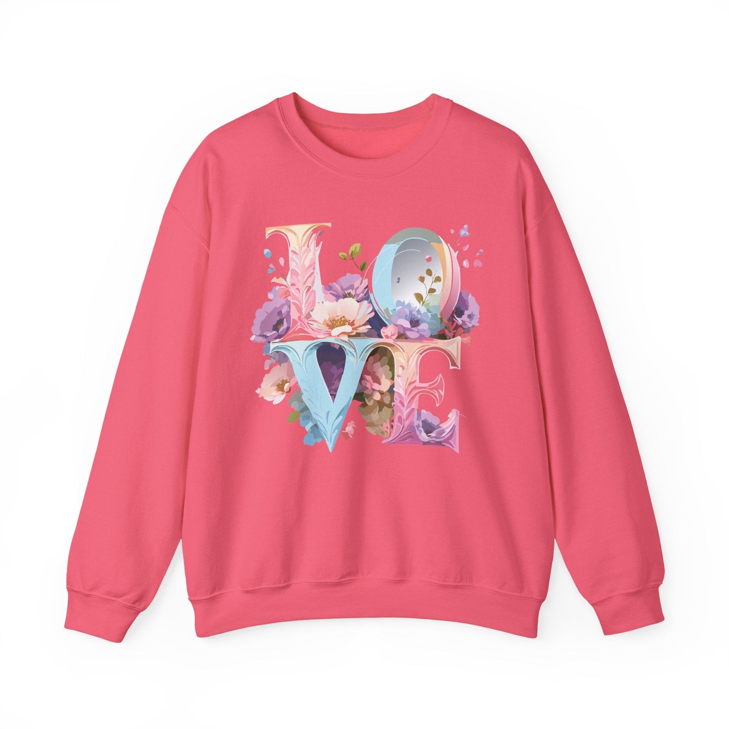 Floral Love Sweatshirt Unisex Crewneck Fifty Fifty Cotton Polyester Valentine Gift