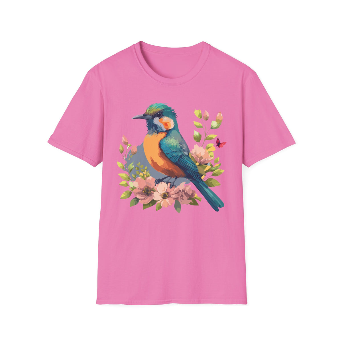 Colorful Bird Illustration T-Shirt | Floral Watercolor Kingfisher